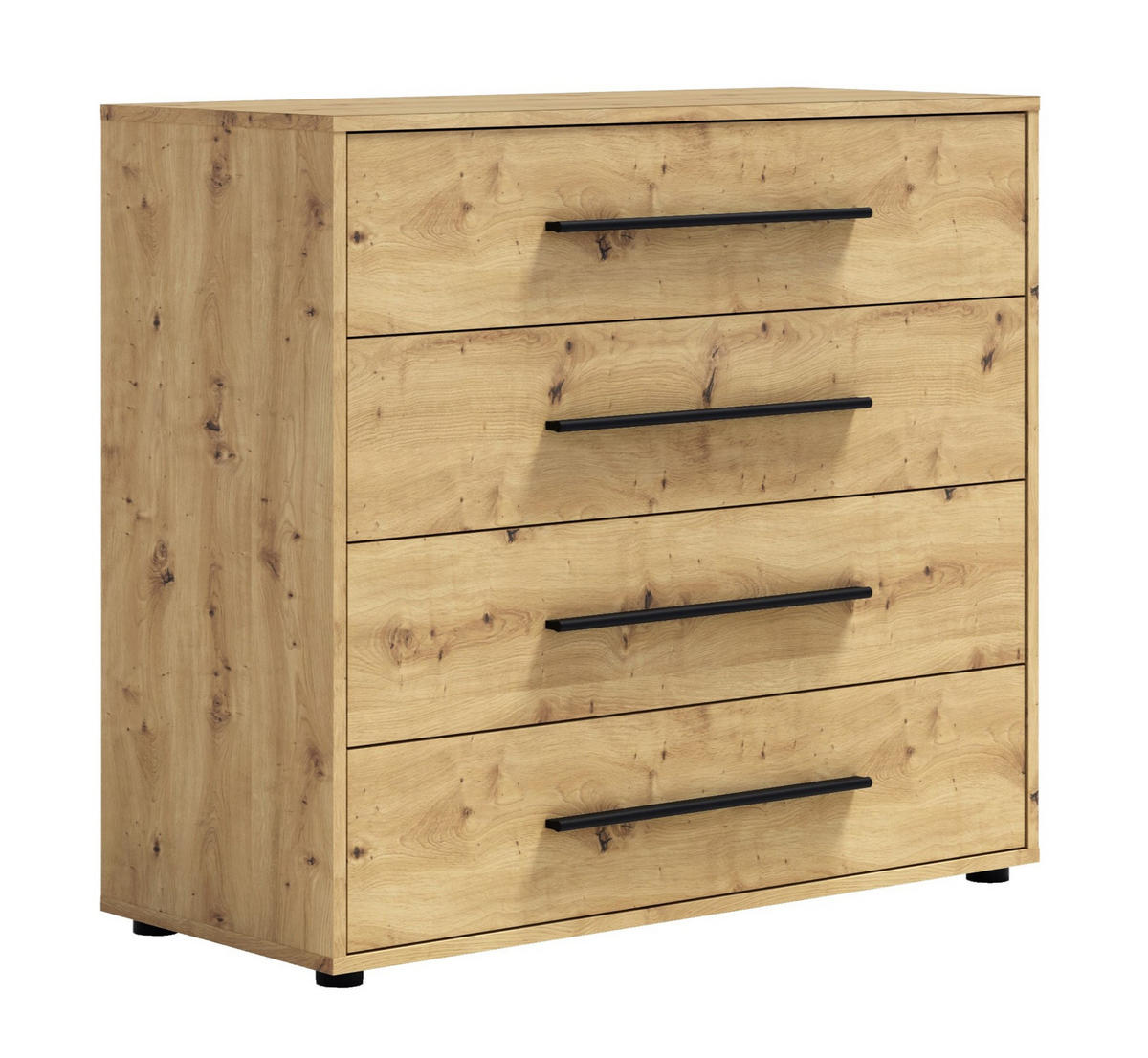 KOMMODE Modena 100 cm in Eiche Artisan mit Schubladen - Schwarz/Eiche Artisan, Holzwerkstoff/Kunststoff (100/87/40cm) - Ravio