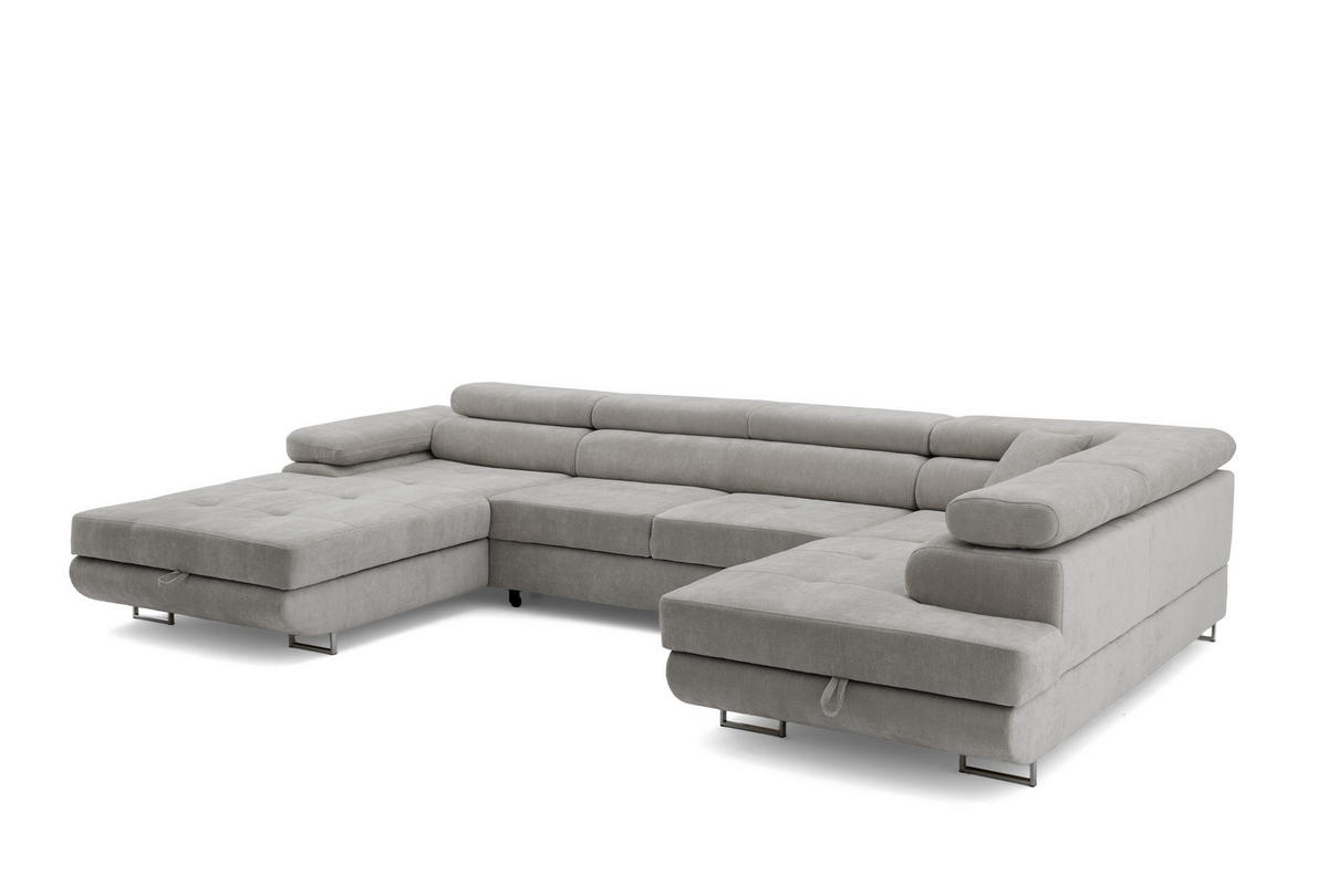 ECKSOFA U-Form WILD U Rechts mit Schlaffunktion 130x260 Chenille Grau - Silberfarben/Grau, Holz/Textil (350/90/203cm) - Muffo