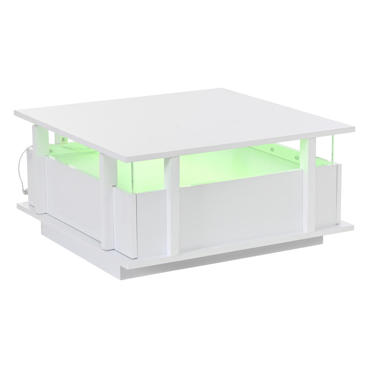 COUCHTISCH 70/70/35 cm mit 2 Schubladen, LED-Beleuchtung und Acrylablagen, Weiß - Weiß, Holzwerkstoff (70/70/35cm) - Redom