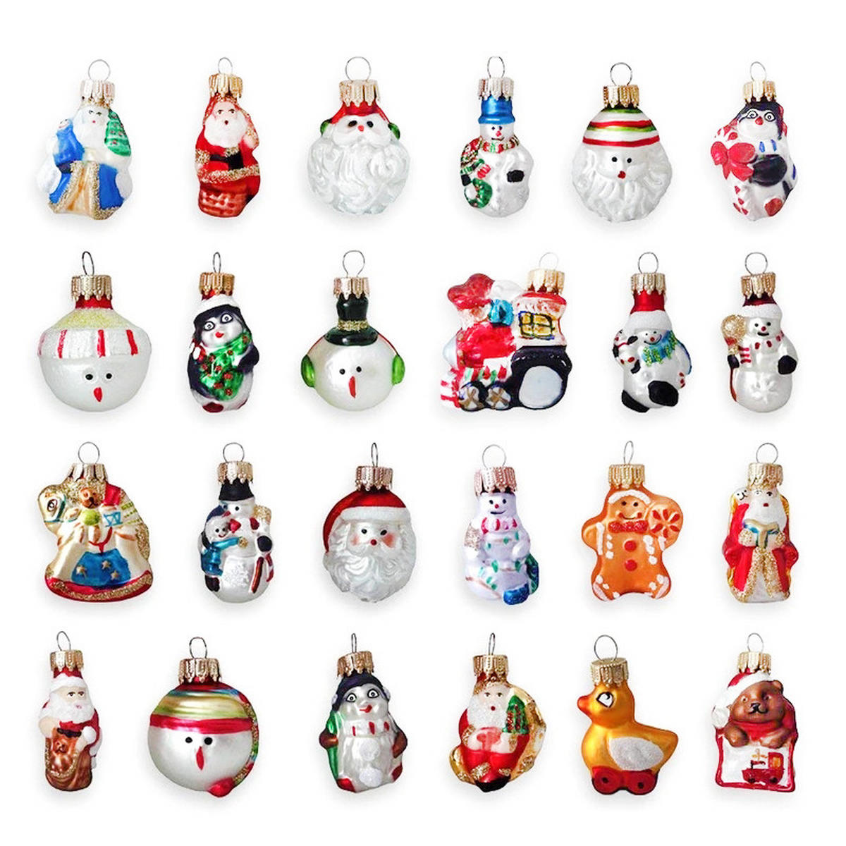 CHRISTBAUMSCHMUCK Adventskalender mit Figuren Mehrfarbig 4cm (Glas / 24 Stk.) - Multicolor, Glas (3/4/3cm) - Krebs Glas Lauscha