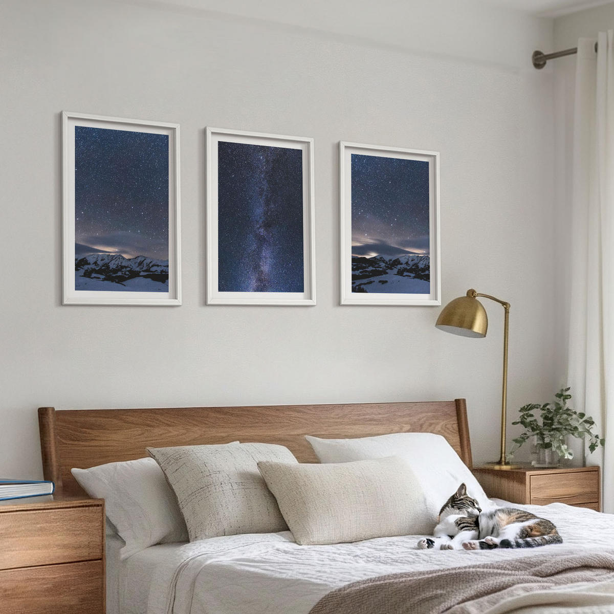 WANDBILDER 3er-Set - 40x60 cm Weißer Rahmen - Nachthimmel, Berge, Sterne - Weiß, Kunststoff (40/60cm) - ArtPrintCave