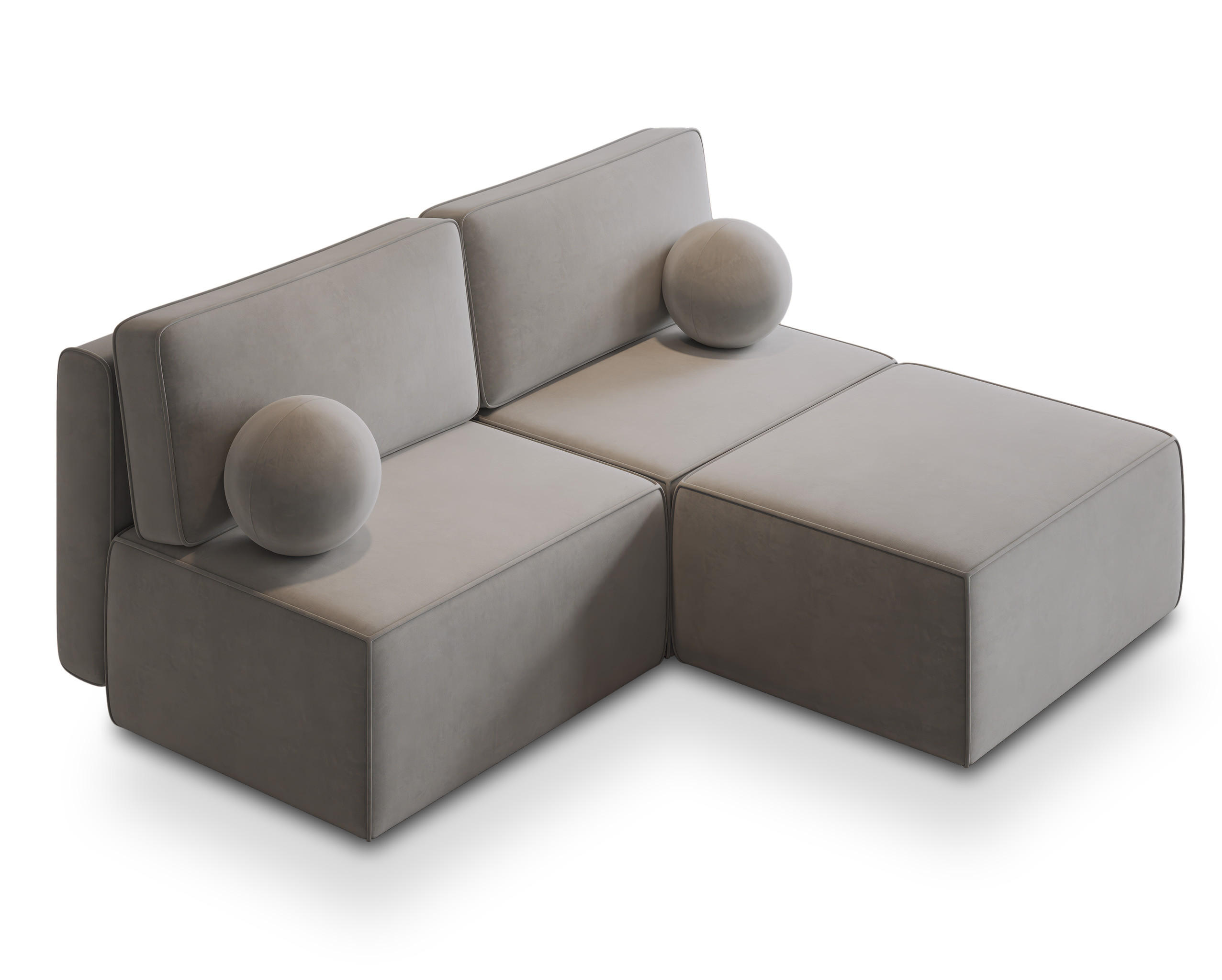 ECKSOFA VARNA M Hellgrau Velours-Stoff mit Schlaffunktion - Hellgrau, Holz (196/158cm) - MASSENO