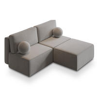 ECKSOFA VARNA M Hellgrau Velours-Stoff mit Schlaffunktion - Hellgrau, Holz (196/158cm) - MASSENO