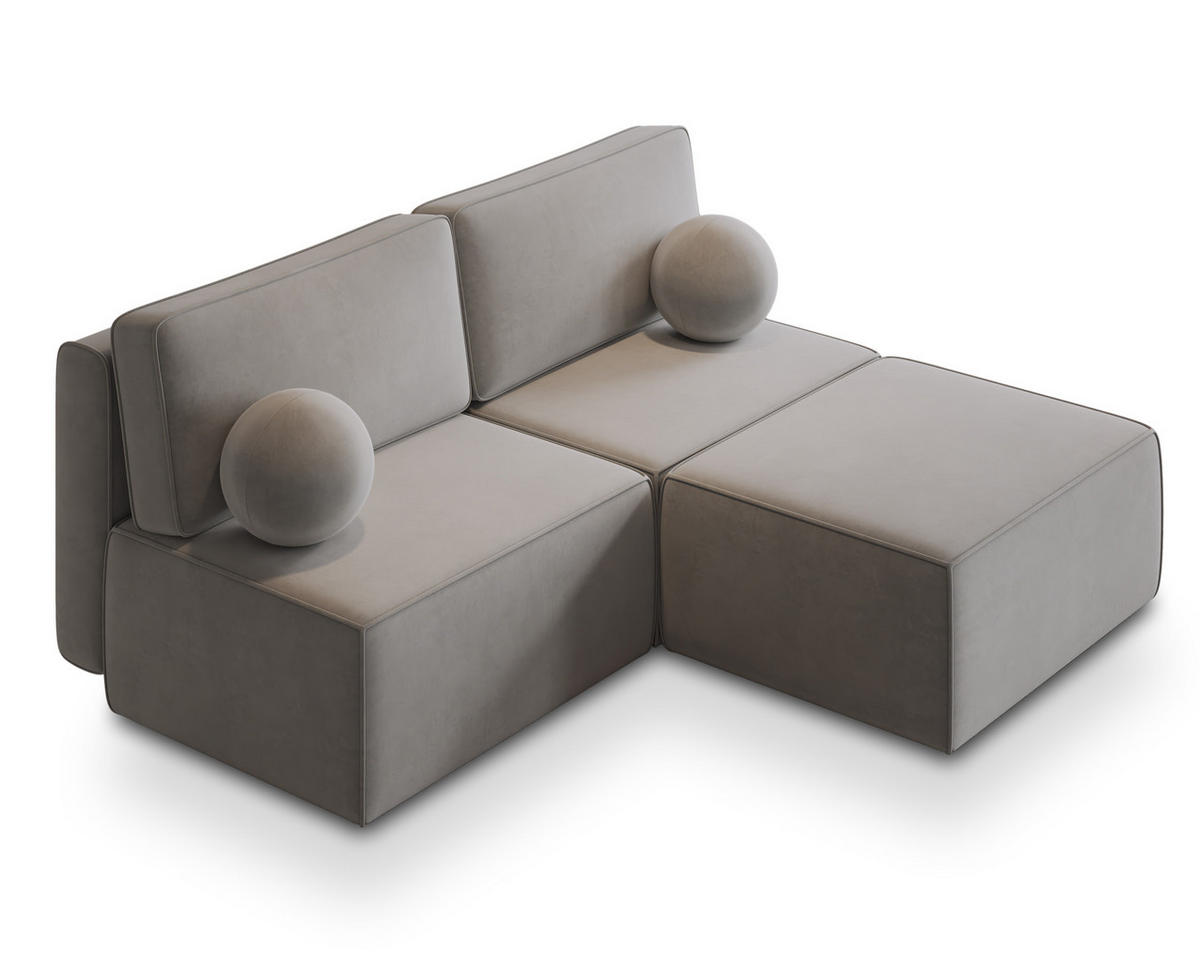 ECKSOFA VARNA M Hellgrau Velours-Stoff mit Schlaffunktion - Hellgrau, Holz (196/158cm) - MASSENO