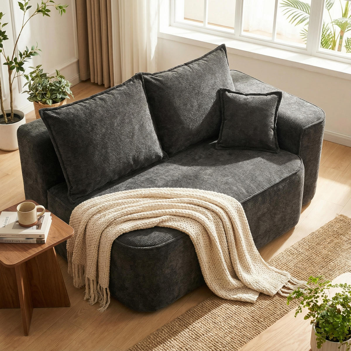 2-SITZER SOFA in Chenille Montagefrei - Dunkelgrau, Textil (150/65/95cm) - Urban Meuble