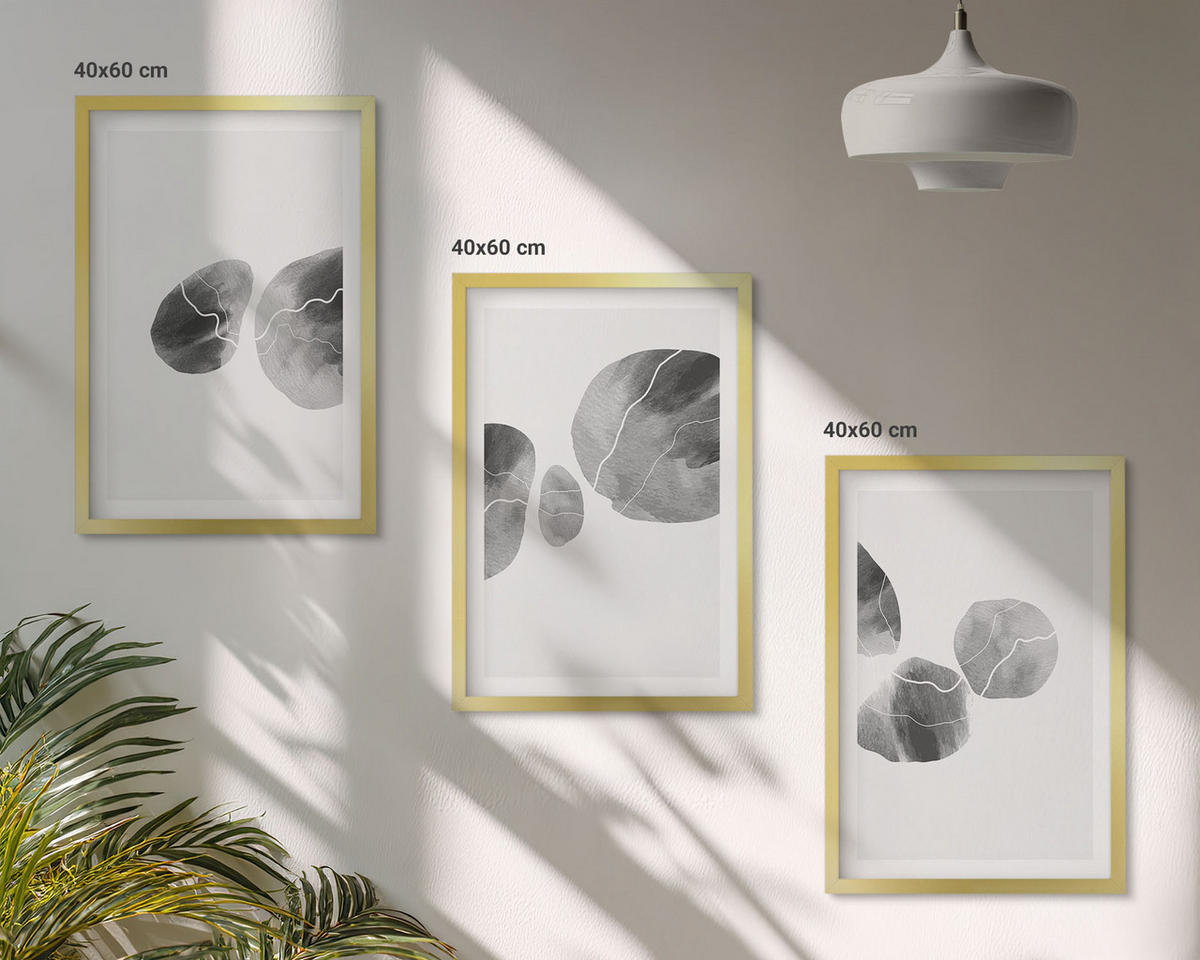 WANDBILDER 3er Set - 40x60 cm Goldrahmen - Abstrakte Kunst, Farbspritzer - Goldfarben, Kunststoff (40/60cm) - ArtPrintCave
