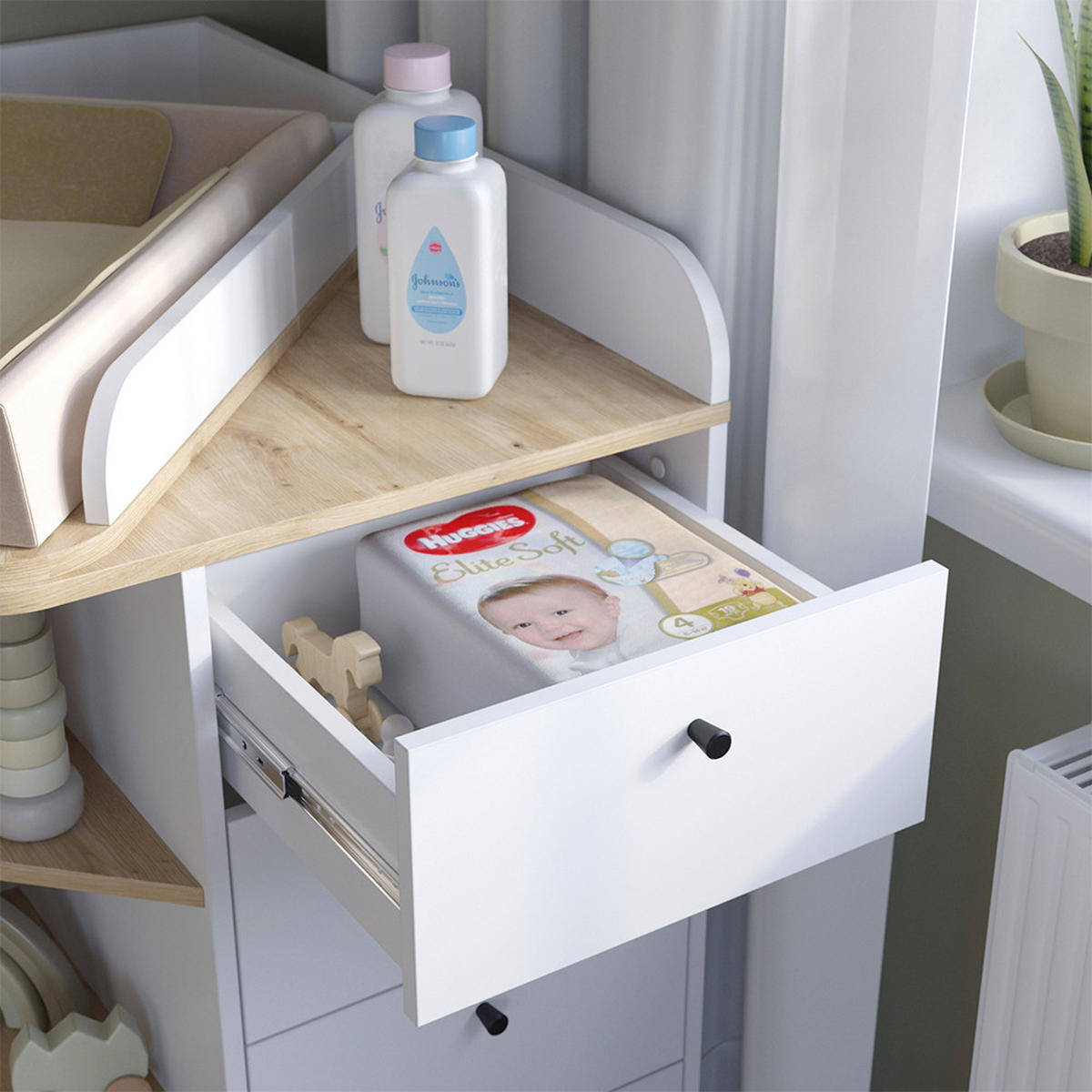 WICKELKOMMODE Aria Weiß 85 x 90 cm mit Regalen und 4 Schubladen - Weiß, Holzwerkstoff (85/90/85cm) - Vicco