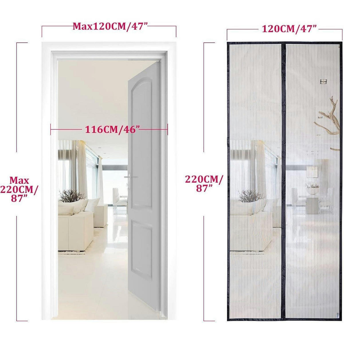 FLIEGENGITTER Tür Magnet-Insektenschutz für Balkon und Kellertür, schwarz - Schwarz, Textil (120/220/1cm)