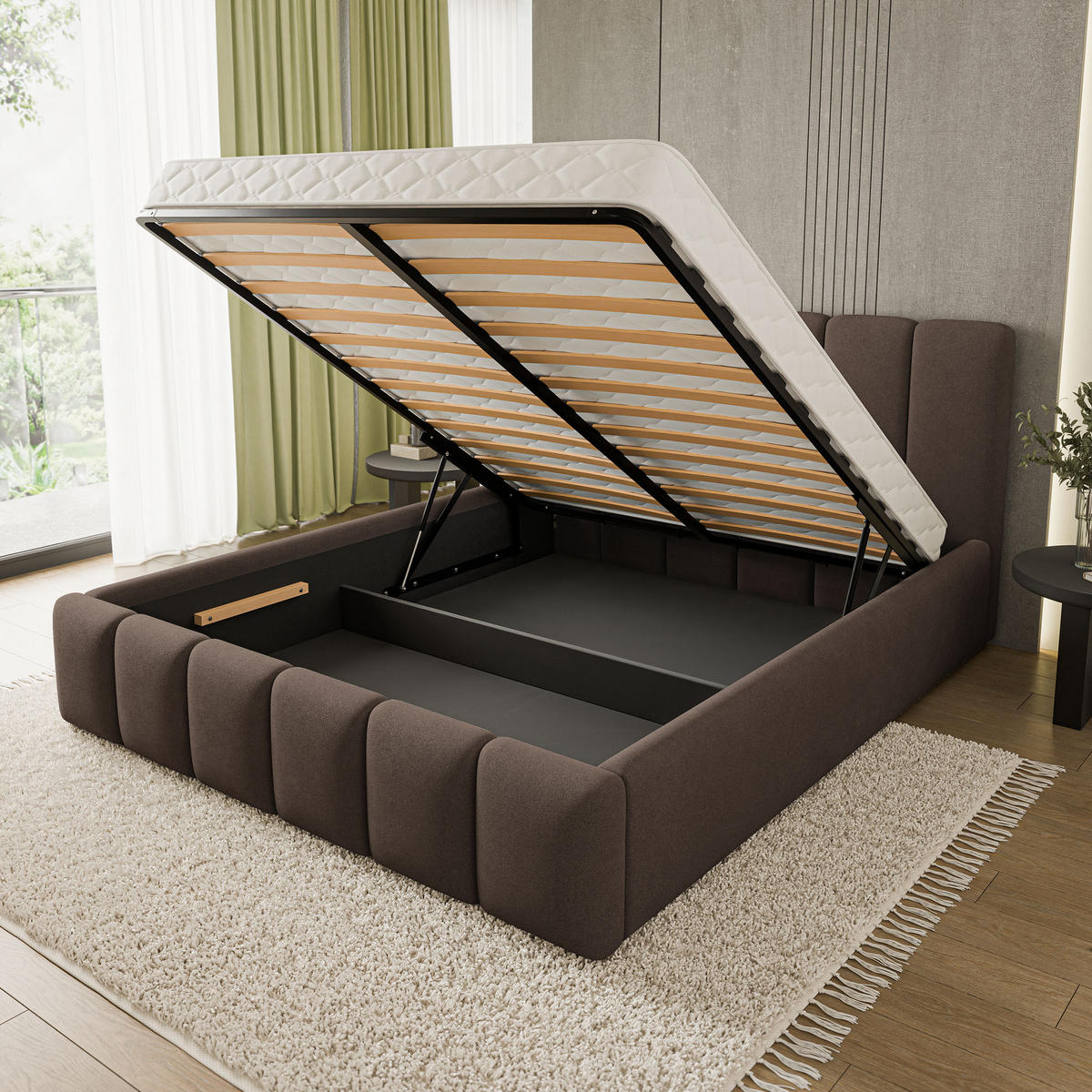 POLSTERBETT ATTORA SR 120x200 cm mit Bettkästen - Braun - Braun, Holz (120/200cm) - MASSENO
