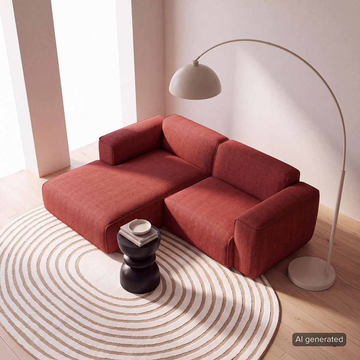 ECKSOFA mit XL-Longchair - Rot/Schwarz, Kunststoff/Textil (260/171cm) - home24