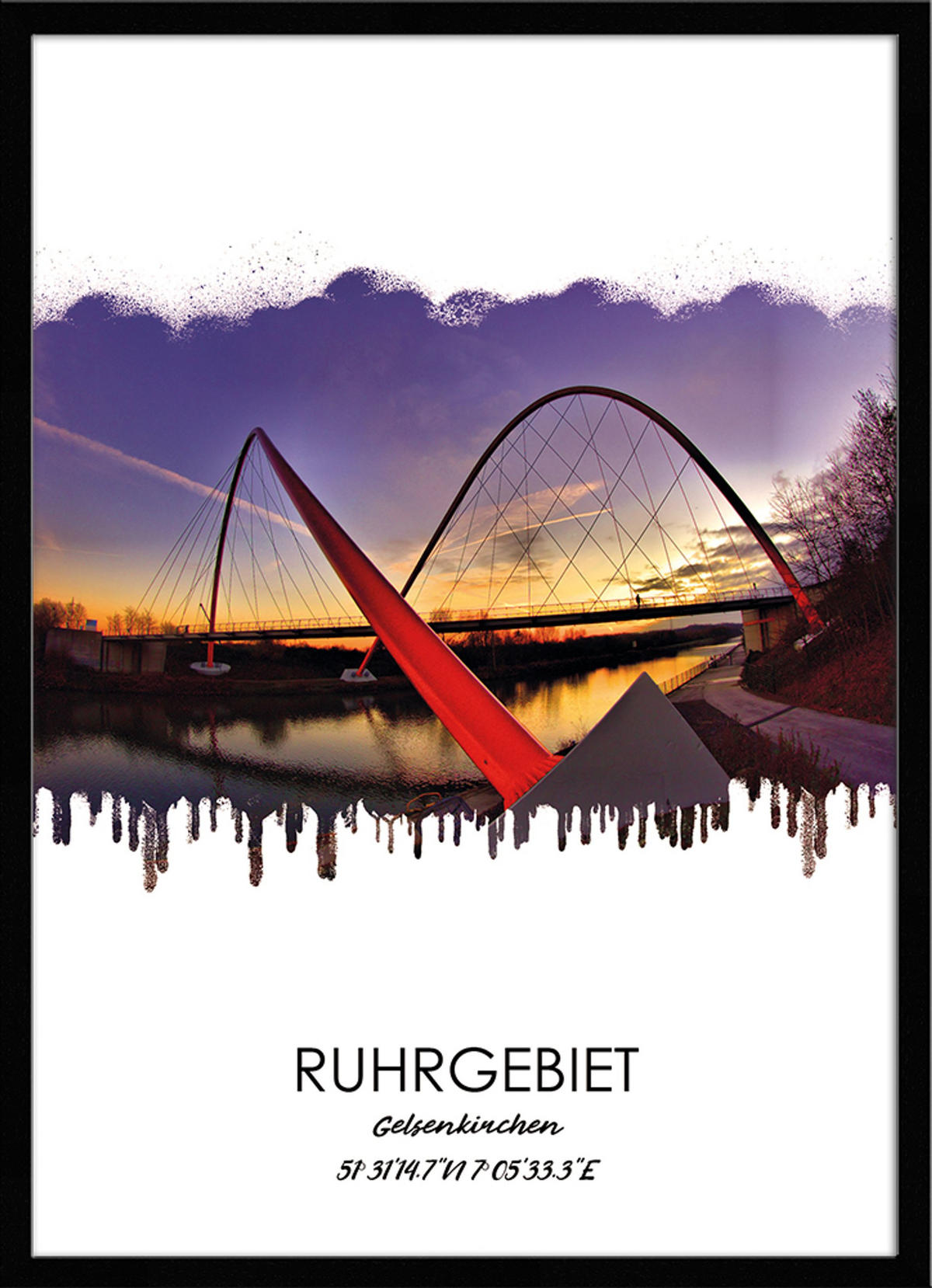POSTER mit Rahmen 50x70 cm Ruhrgebiet Gelsenkirchen - Gelb, Holz (51/71cm) - artissimo