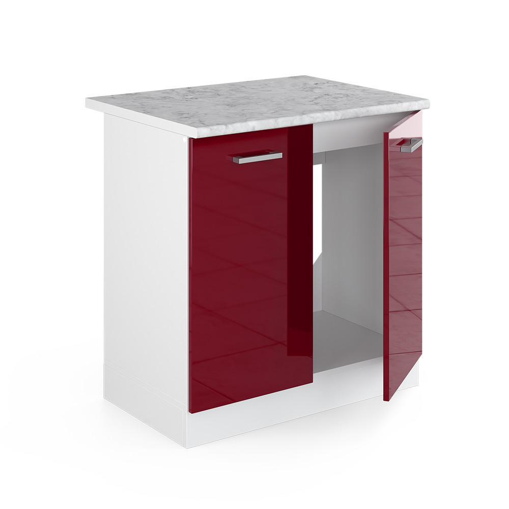 SPÜLENUNTERSCHRANK R-Line Rot Hochglanz 80 cm , AP Marmor - Rot/Weiß, Holzwerkstoff (80/81.6/60cm) - Vicco