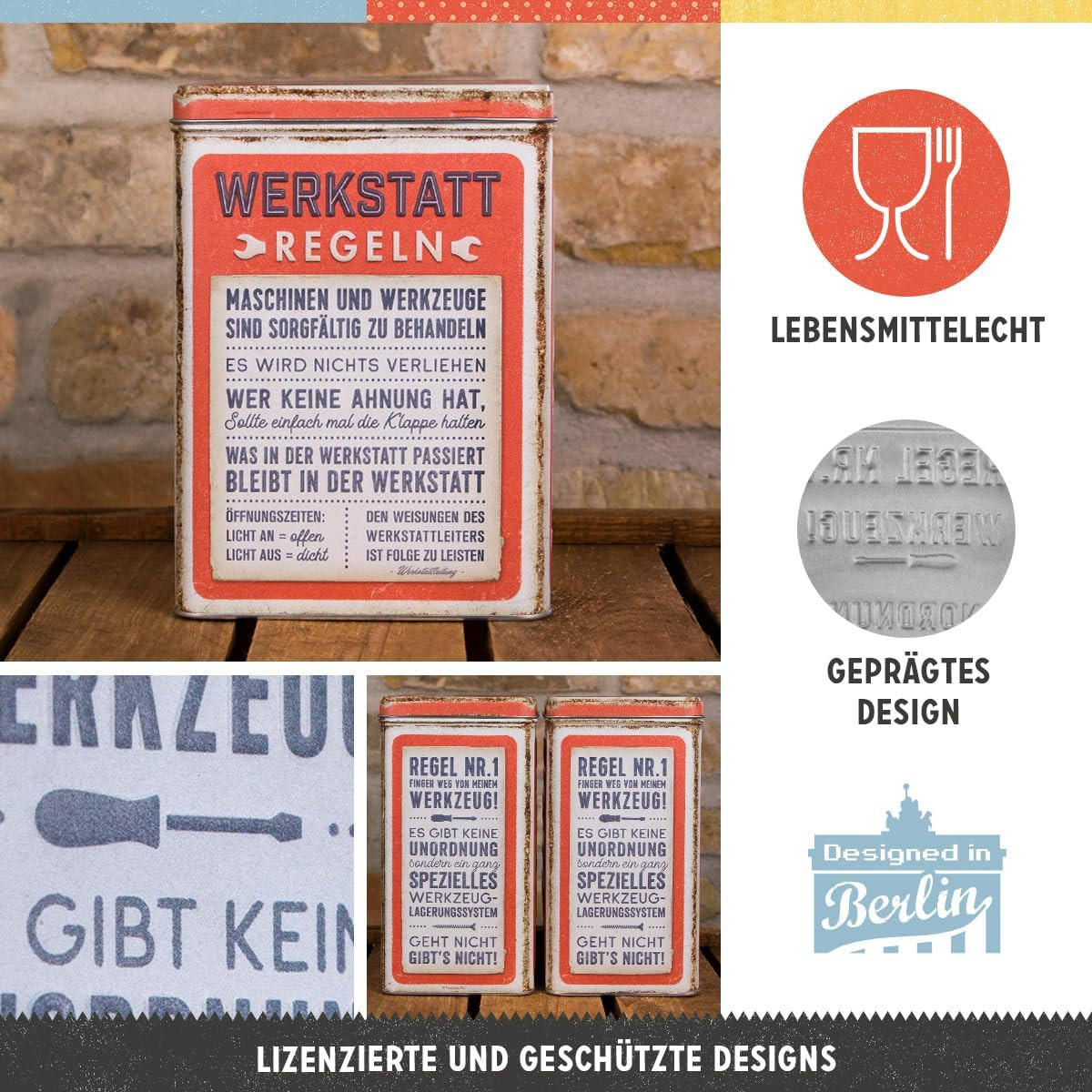 VORRATSDOSE L Werkstattregeln - Multicolor, Metall (1/20cm) - Nostalgic-Art