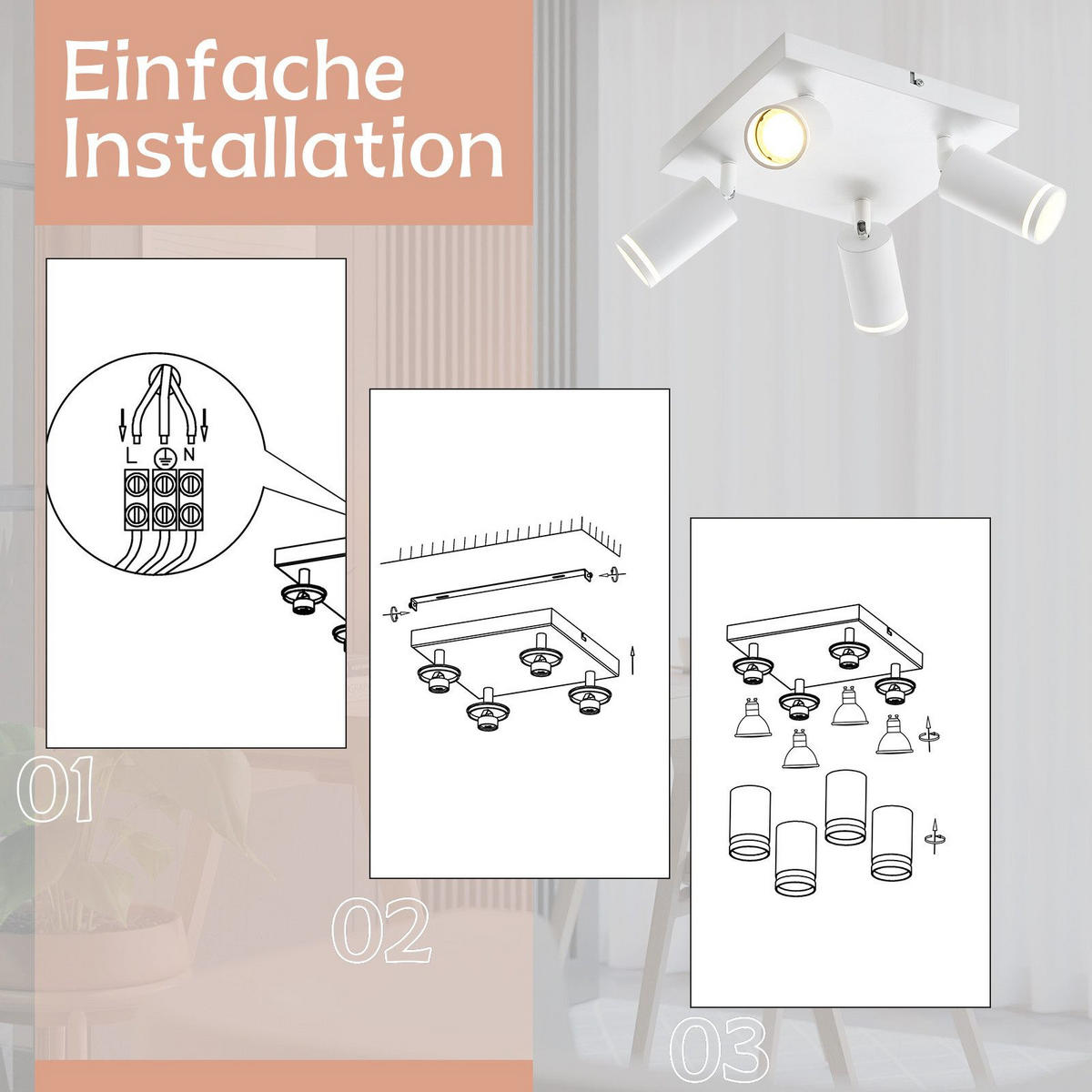 STRAHLER Adelebsen 4-flammig 25/25/17 cm - Weiß, Metall (25/25/17cm) - Nettlife
