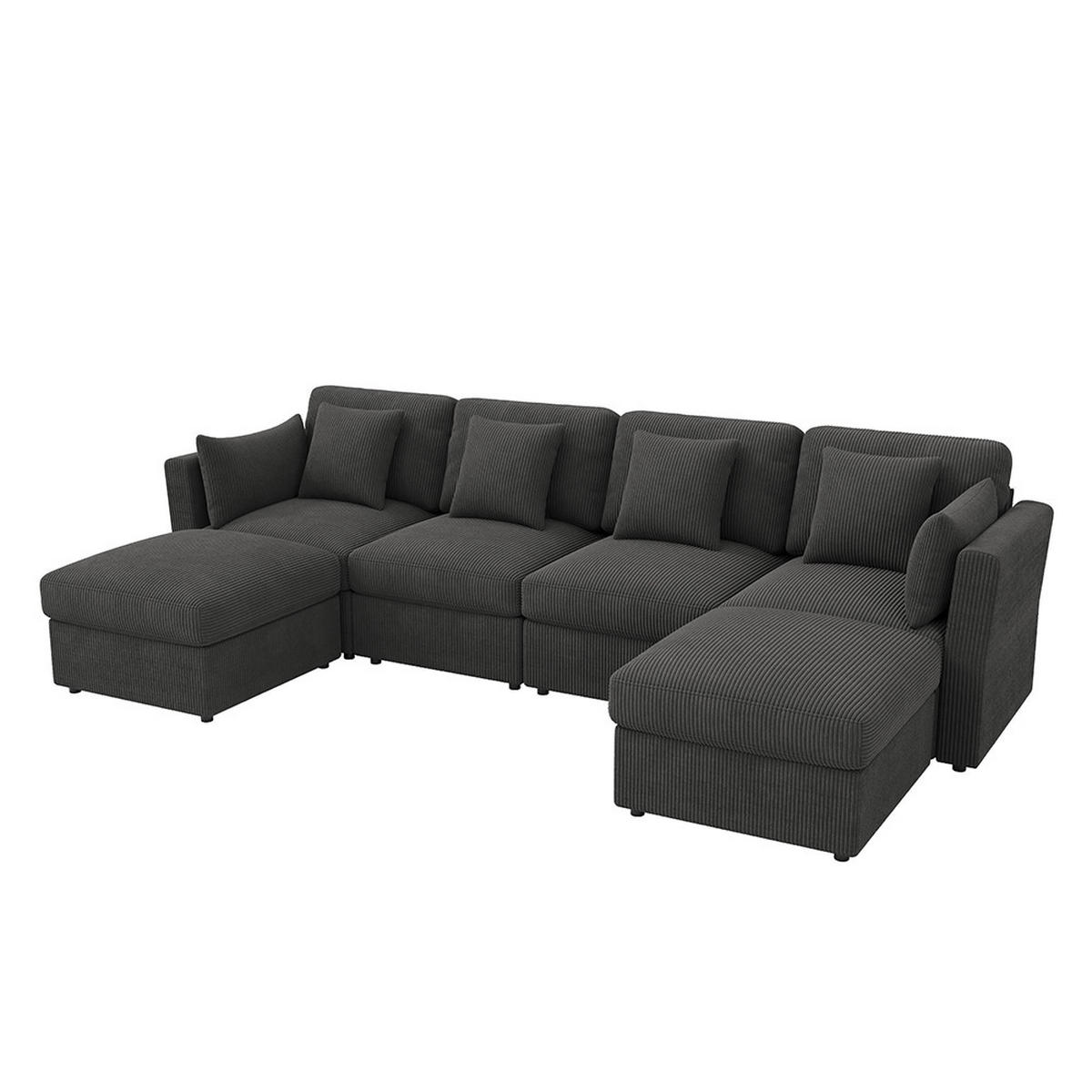 ECKSOFA,SECHSSITZER-SOFA mit verstellbaren Armlehnen in Grau - Grau, Textil (159.5/290cm) - KOMHTOM