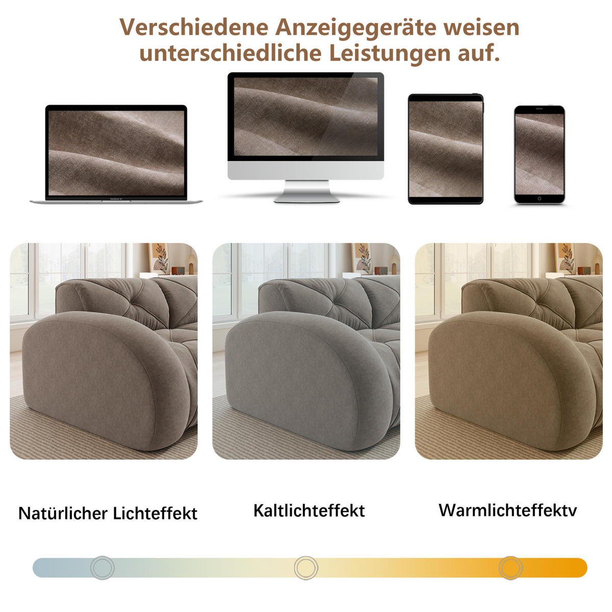 WOHNLANDSCHAFT 281/171/76 cm in Taupe aus Chenille mit 2 Hockern - Taupe, Textil (171/76/281cm) - Flora Grace