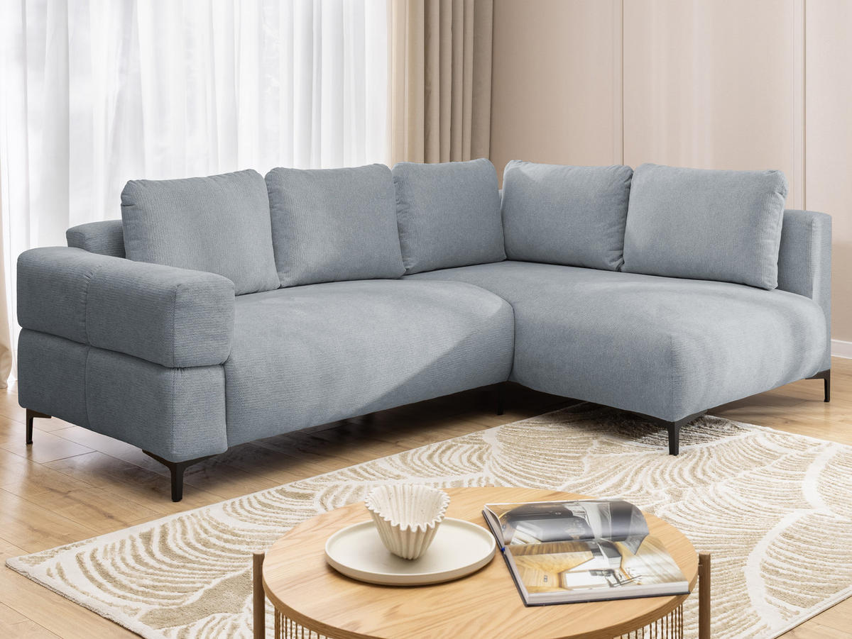 ECKSOFA Cardea in Bubble-Optik aus weichem Grau Strukturstoff mit hohem Sitzkomfort - Ottomane rechts - Schwarz/Grau, Holz/Textil (230/170cm) - S-Style Möbel