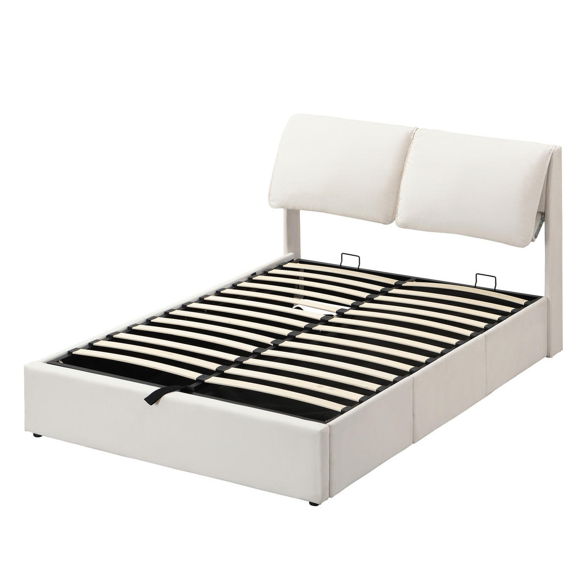 POLSTERBETT 140/190 cm mit hydraulischem Bettkasten, 3 Schubladen und verstellbarem Kopfteil aus Samt, Beige - Beige, Textil (140/190cm) - Redom