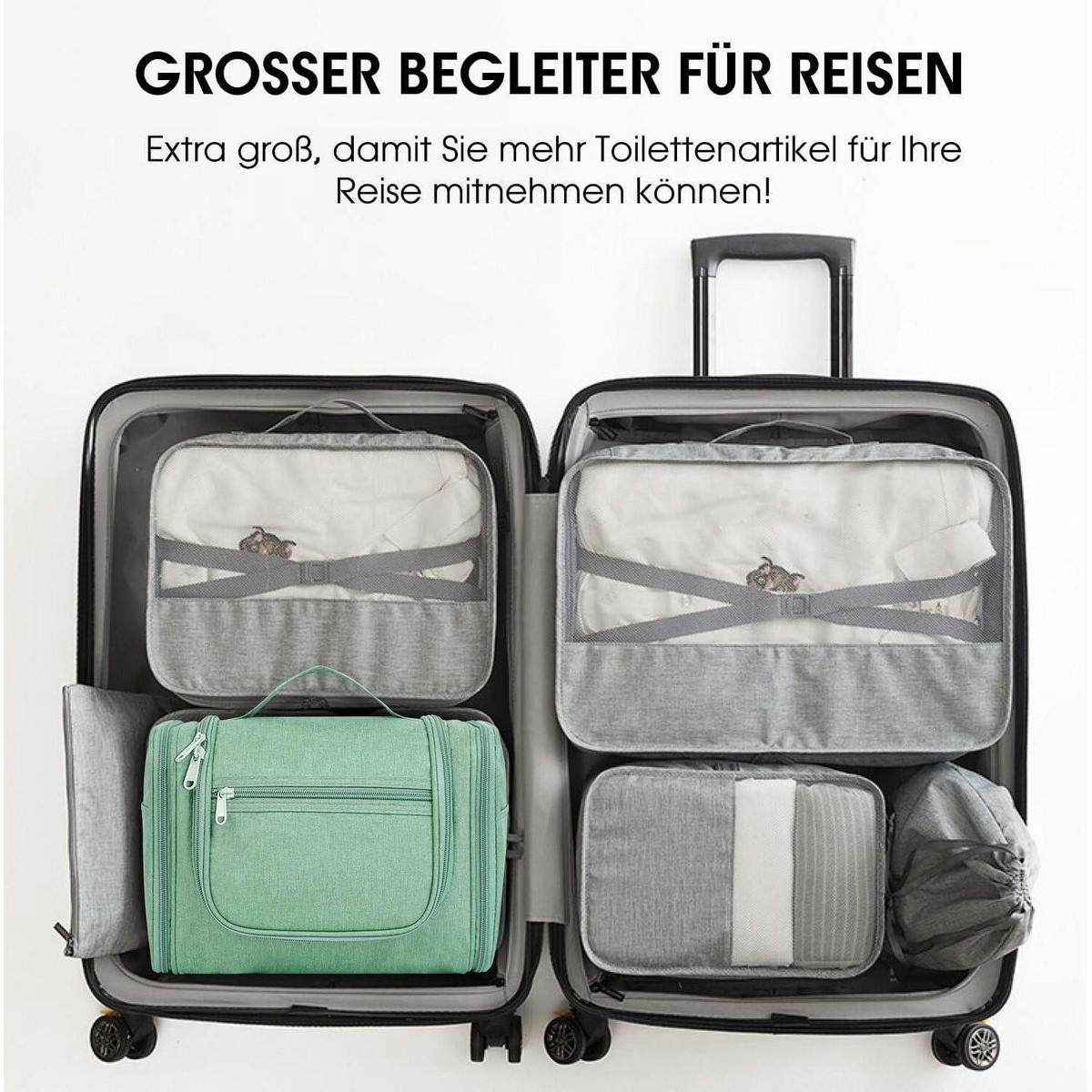 KULTURTASCHE zum Aufhängen Grün 27 x 15,5 x 59 cm - Grün, Textil (5/2/5cm)