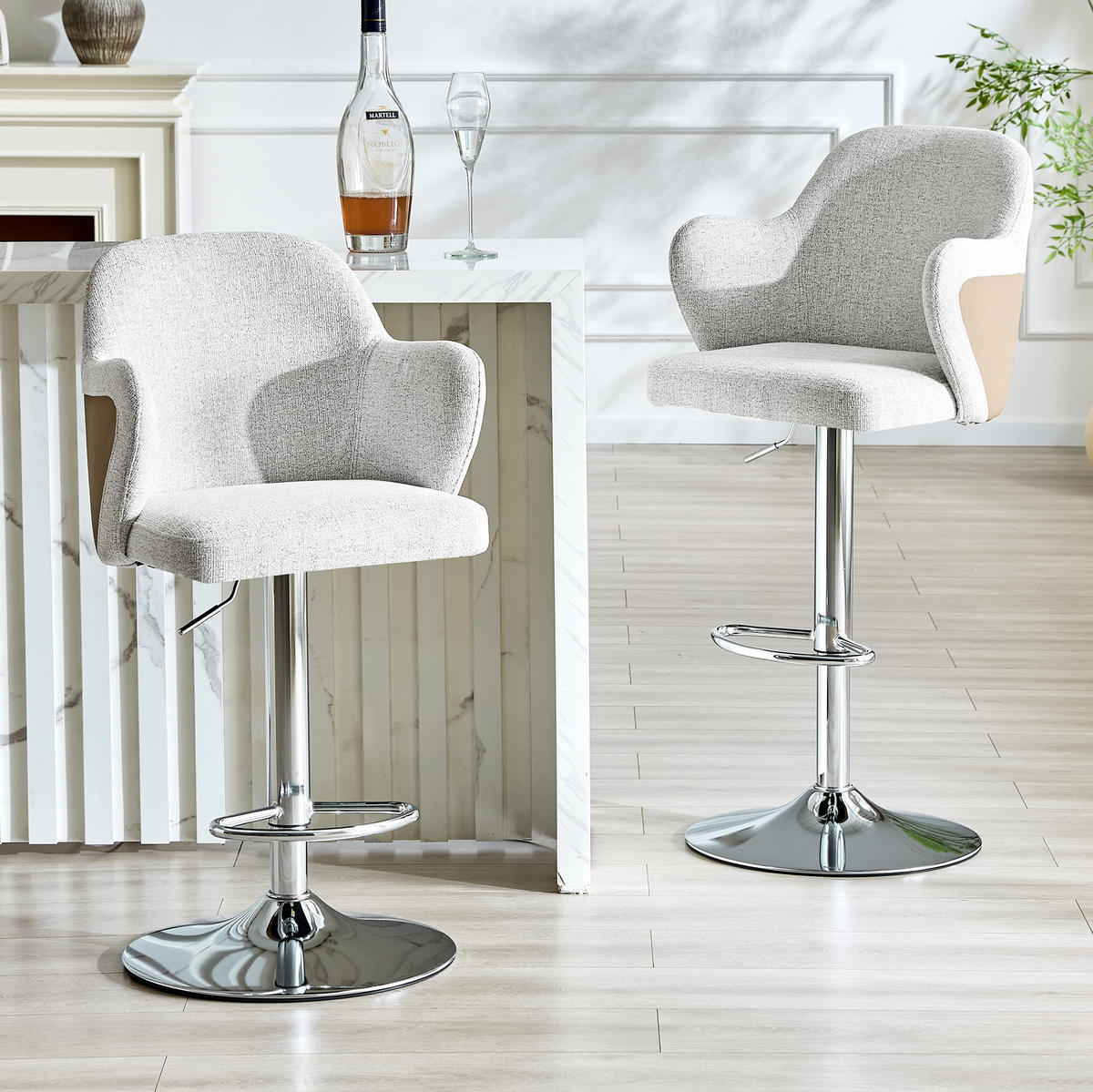 BARHOCKER-SET 2-teilig höhenverstellbar mit 360°-Drehfunktion und Armlehnen - Grau, Textil (37.6/118/45cm) - MIVRAY