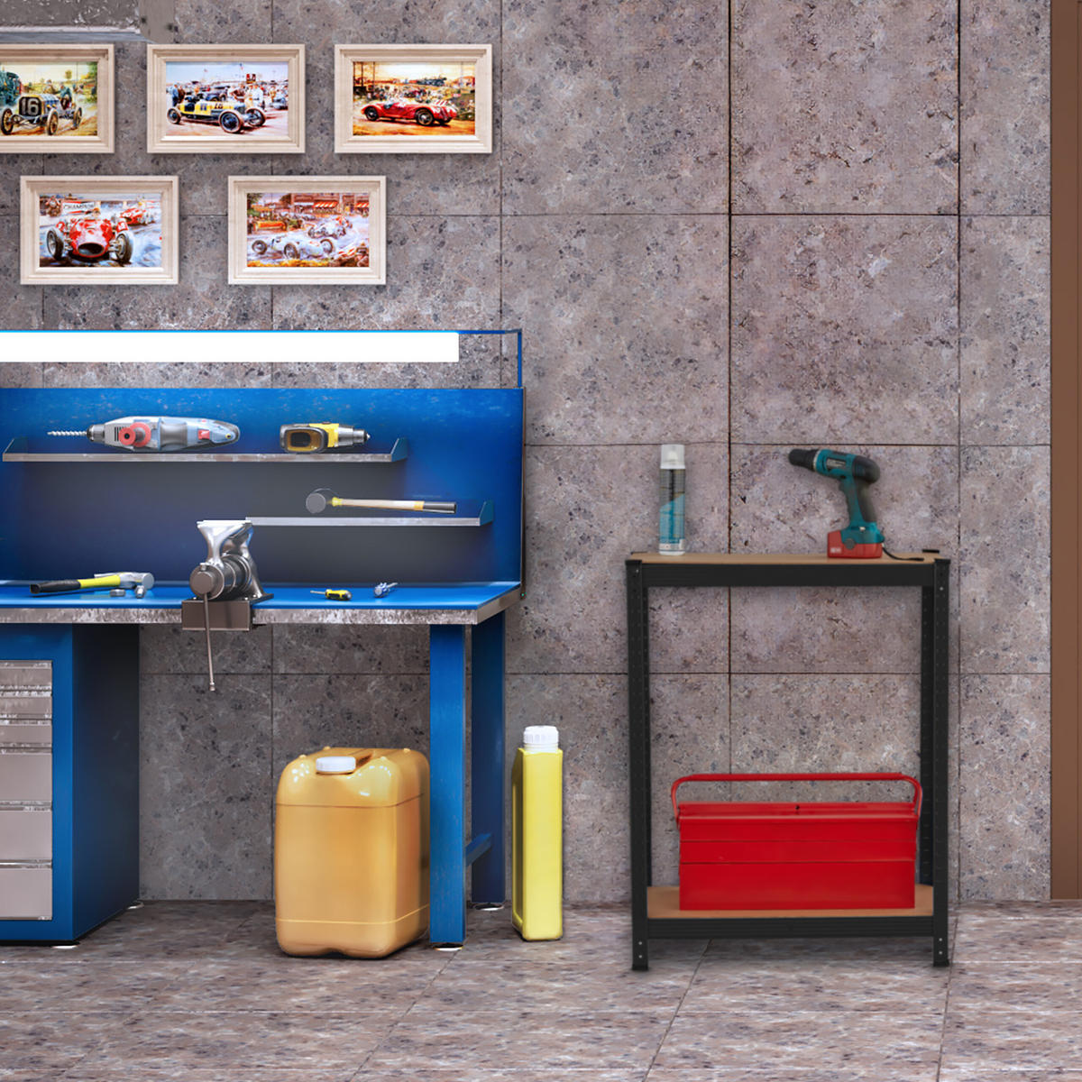 SCHWERLASTREGAL - Schwarz, Holzwerkstoff/Kunststoff (70/180/45cm) - Relaxdays