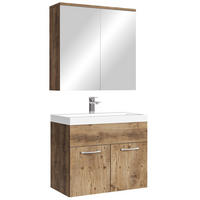 BADMÖBEL-SET Montreal 3 Teile Braun Eiche - 60 x 35 x 51 cm - Eichefarben/Braun, Holz (60/53/35cm) - Badplaats