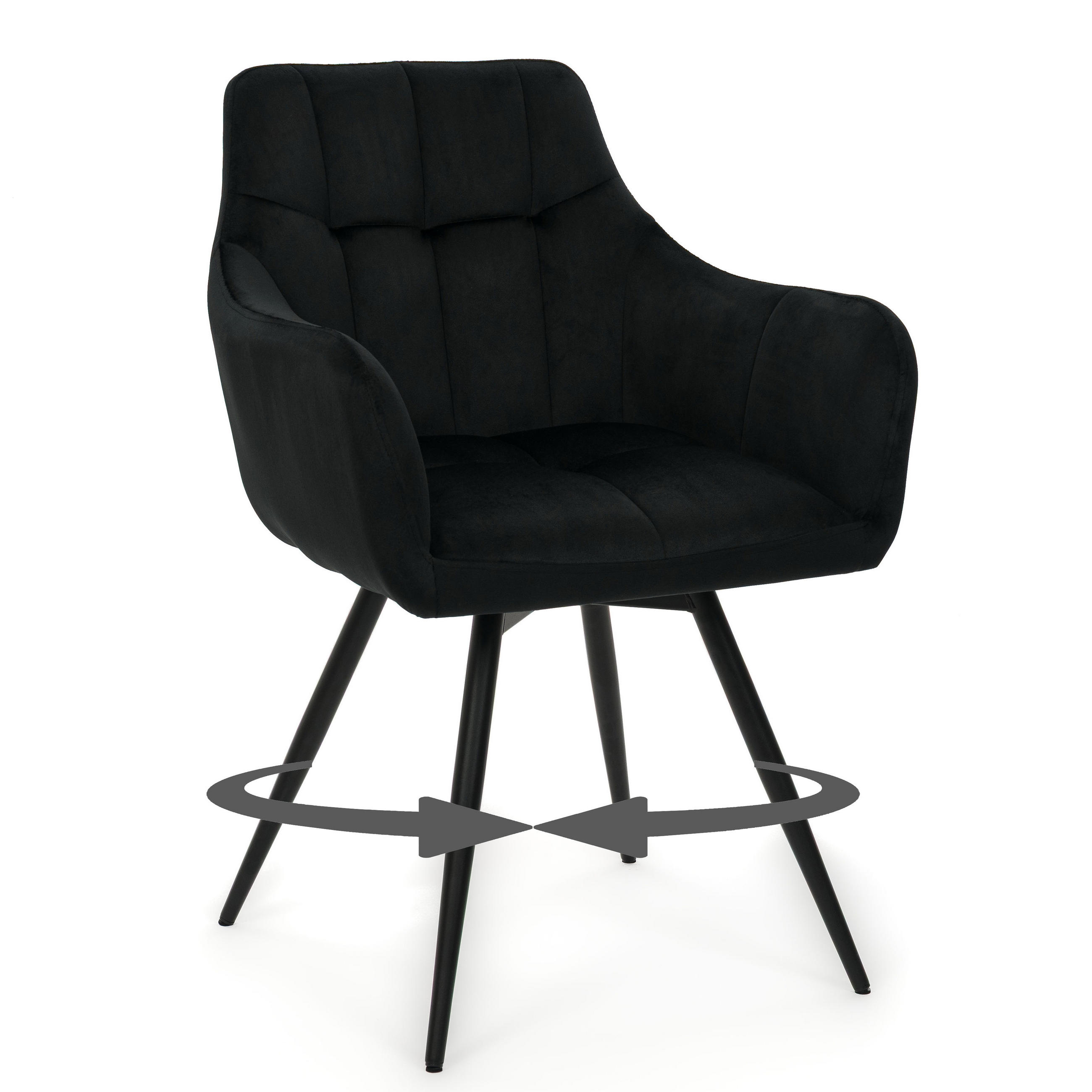 STUHL FANO drehbar gepolsterter mit Steppung - schwarz - Velour - Schwarz, Textil/Metall (58/83/59cm) - NEW HOME