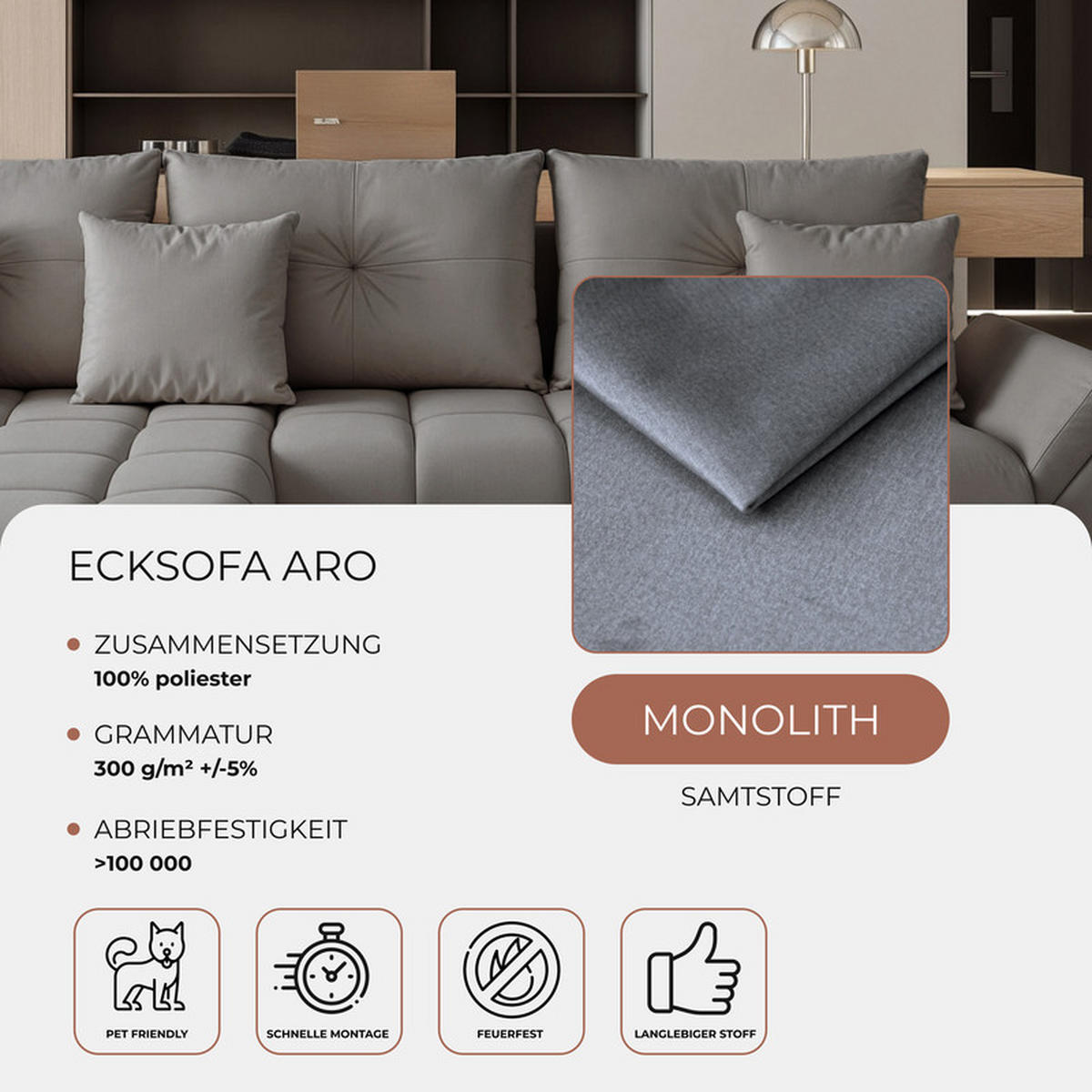 ECKSOFA ARO mit Schlaffunktion und Bettkasten Grau - Grau, Holzwerkstoff/Kunststoff (280/190cm) - Idohome