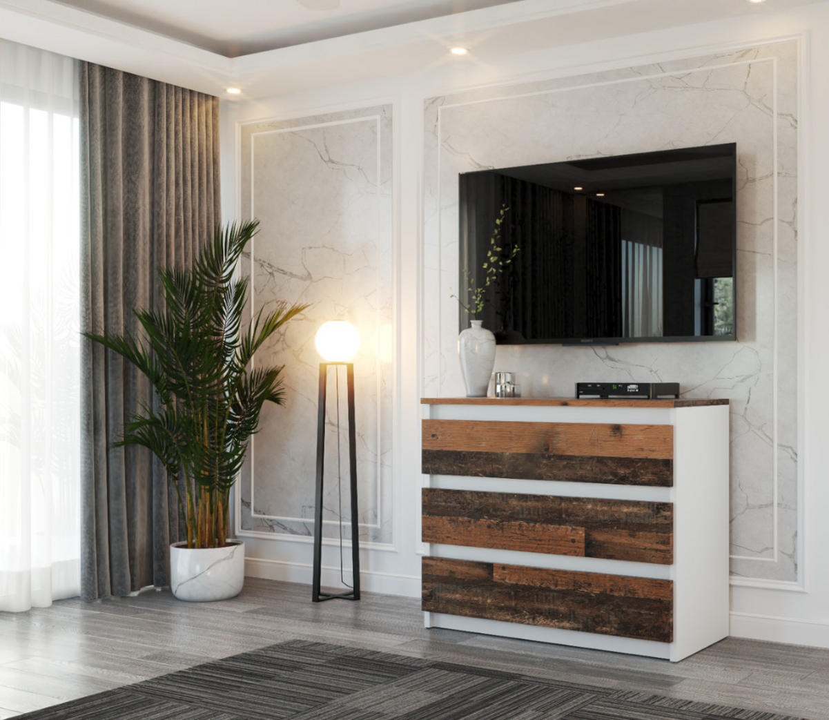 KOMMODE mit Schubladen – weiß - Weiß/Braun, Holz (80/71.5/33.5cm) - Stiv Meble