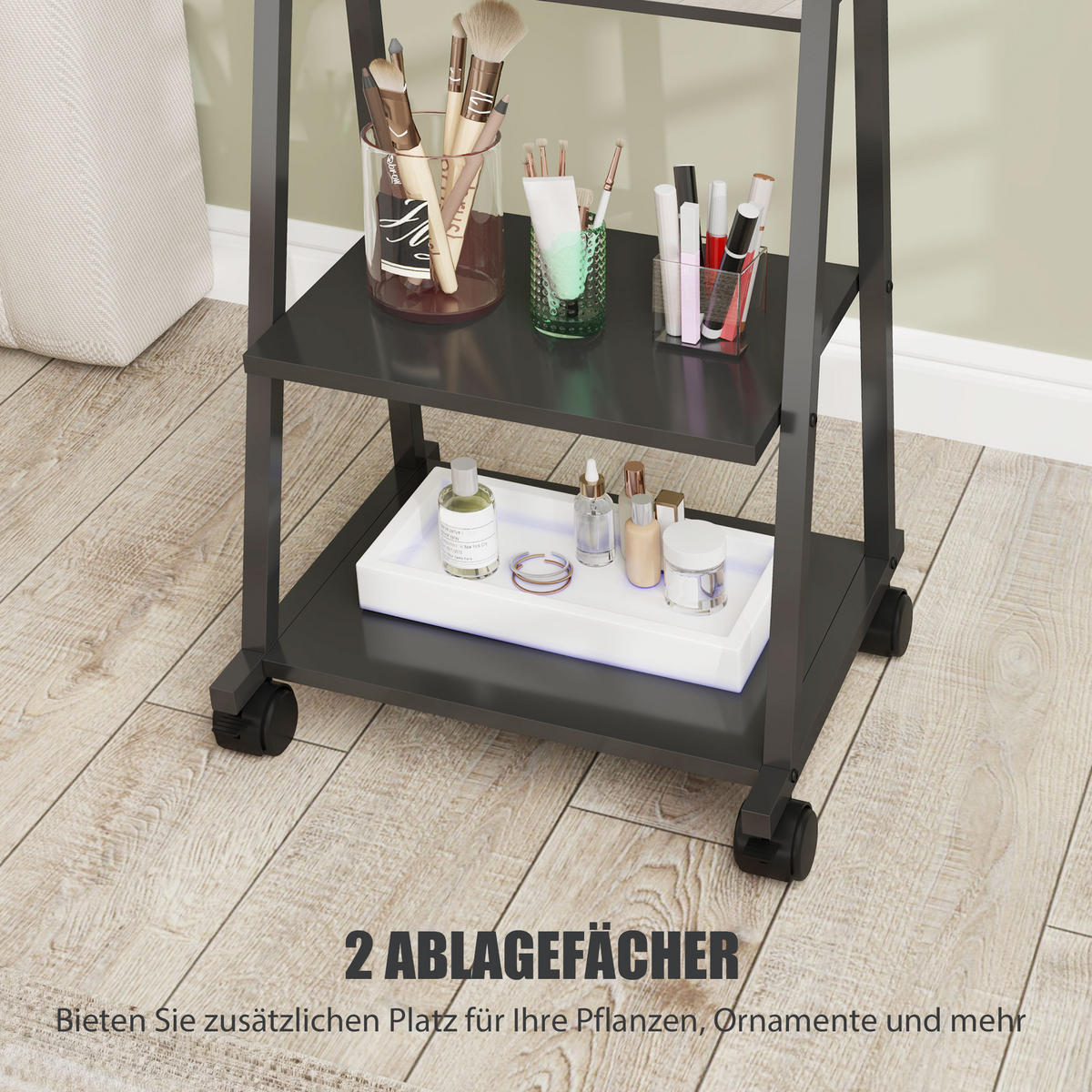 GANZKÖRPERSPIEGEL, 42 x 155 cm Standspiegel mit Ablage, Schwarz - Schwarz, Metall (42/155/37cm) - HOMCOM