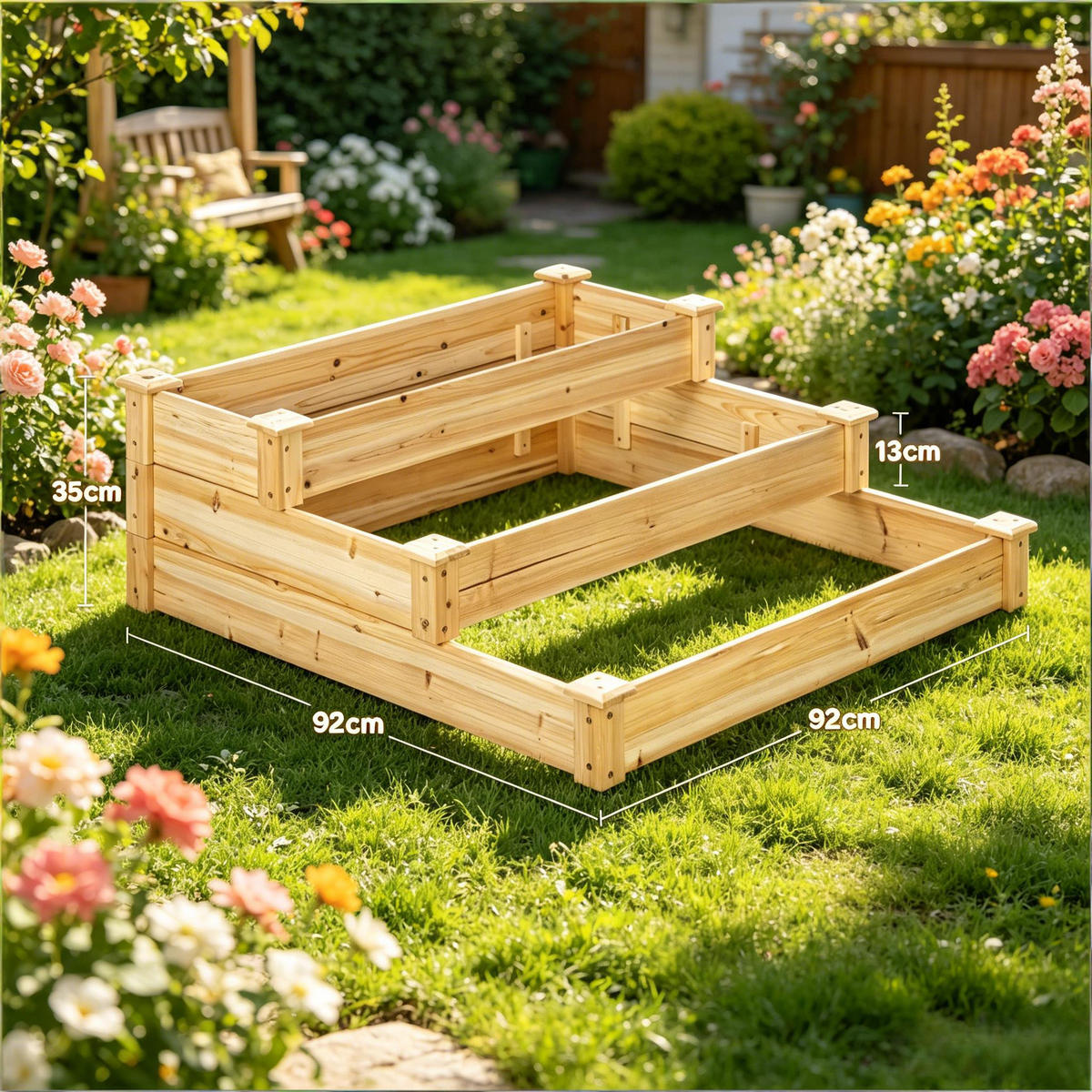 HOCHBEET 92/92/13 cm Naturholzfarbe - Naturfarben, Holz/Metall (92/35/92cm) - Oxeza