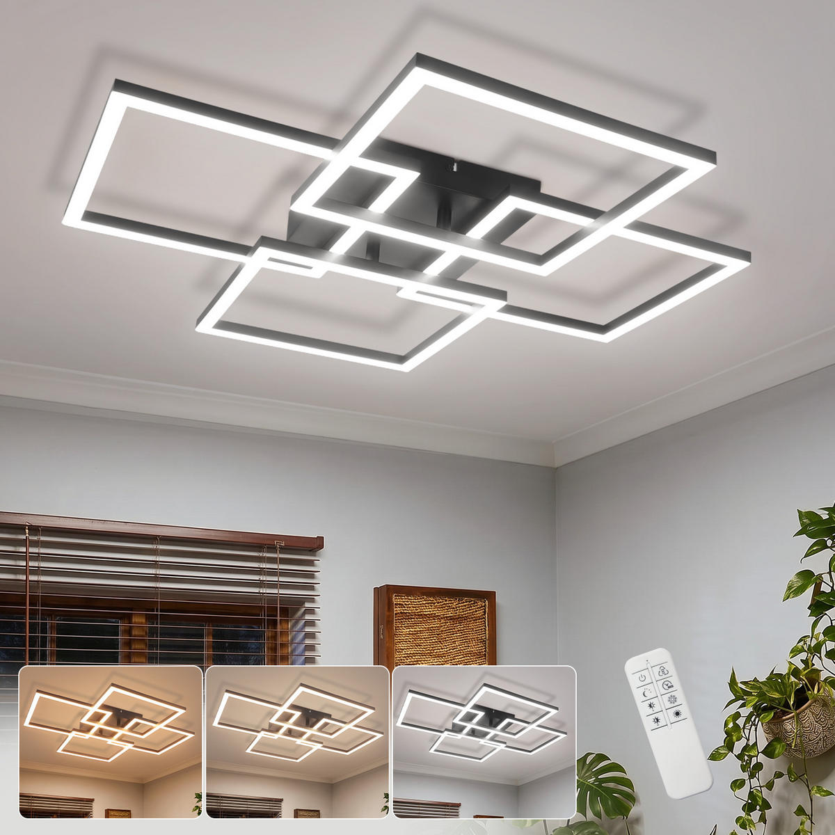 LED DECKENLEUCHTE Sylvex 58/58/6.7 cm - Schwarz, Kunststoff (58/58/6.7cm) - ZMH