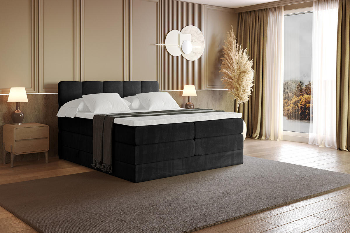 BOXSPRINGBETT mit Matratze H3|H4 und Lattenrost - LIRO KING-120x200 - Schwarz Casablanca - Schwarz, Holzwerkstoff (120/200cm) - ALTDECOR
