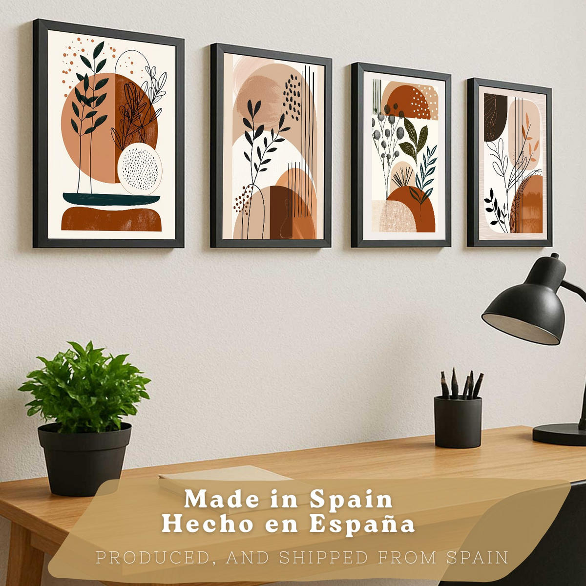 PLAKAT Sada 4 Abstraktní poušť A4 Černý rám - černá, papír (29.7/1/21cm) - Nacnic