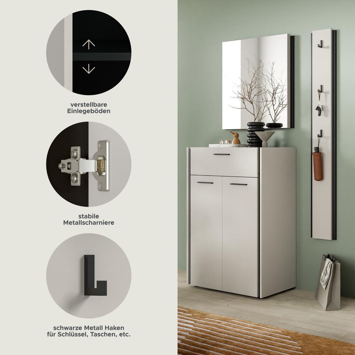 GARDEROBEN-SET Emil Kaschmir 142/37/190 cm - Beige, Holzwerkstoff (142/190/37cm) - Xonox