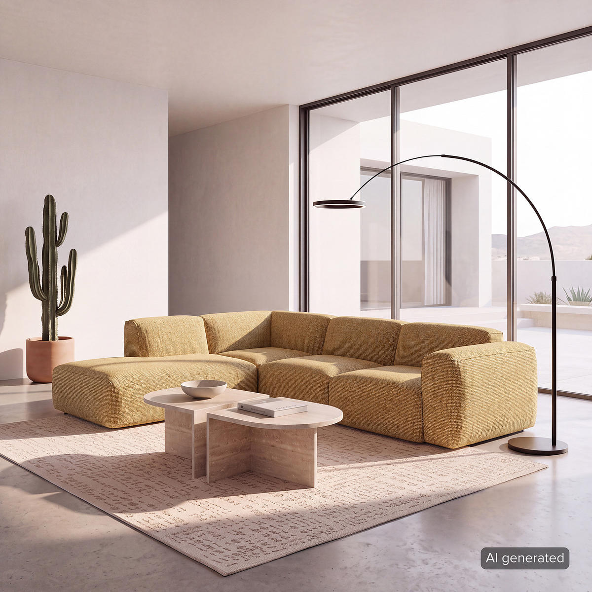 3-SITZER ECKSOFA mit Recamiere - Schwarz/Honig, Kunststoff/Textil (295/231cm) - home24