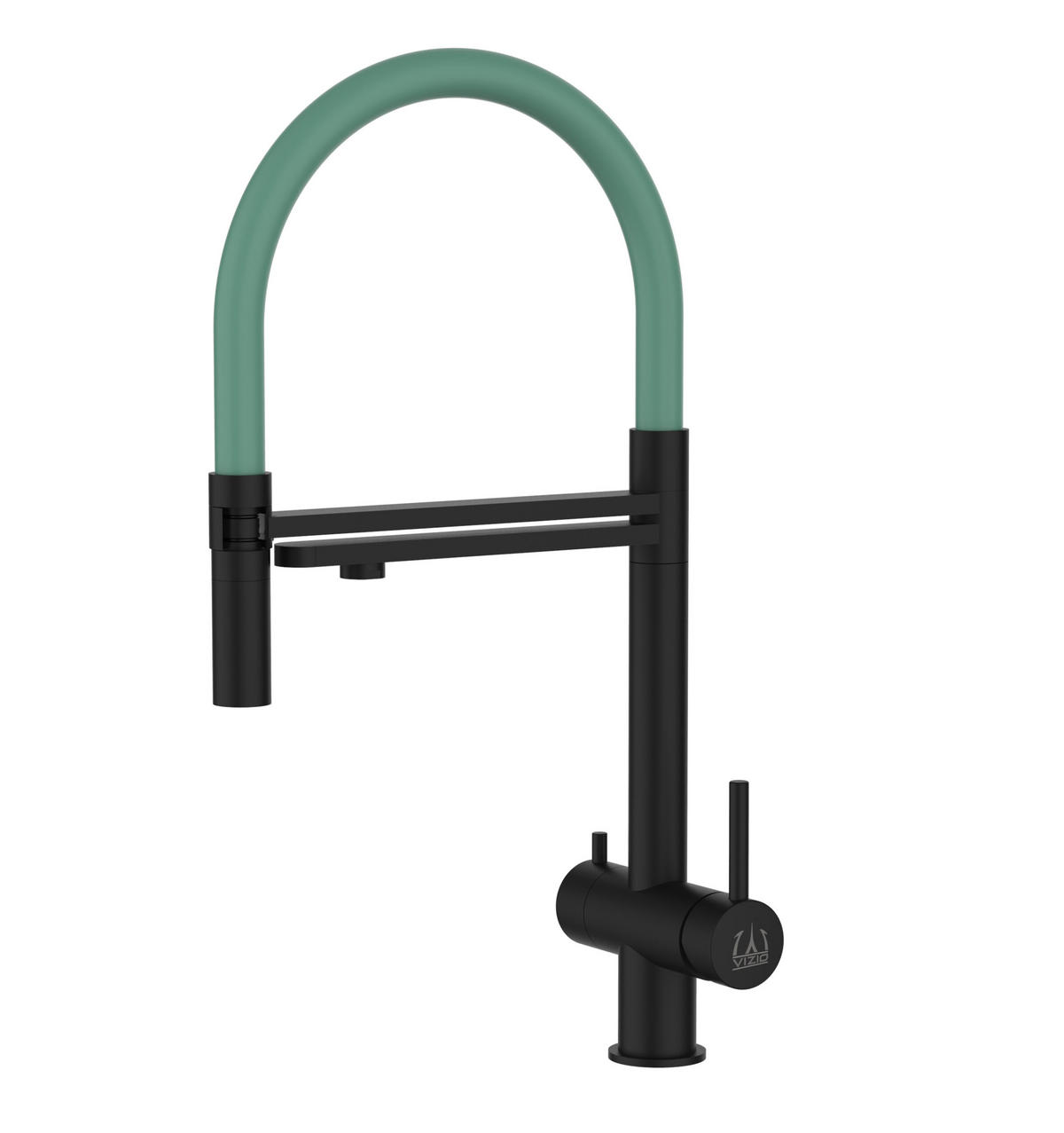 3-WEGE-KÜCHENARMATUR, Edelstahl Massiv aus Chirurgenstahl, PVD Schwarz Matt, 2-Strahl-Brause - Schwarz, Metall (26/49/26cm) - VIZIO