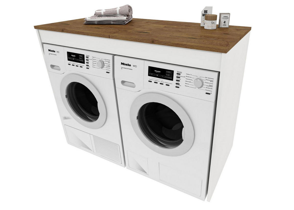 WASCHMASCHINENSCHRANK für Waschmaschine & Wäschetrockner 129/97/61 - Braun, Holzwerkstoff (129/97/61cm) - RAUMHIRSCH FURNITURE