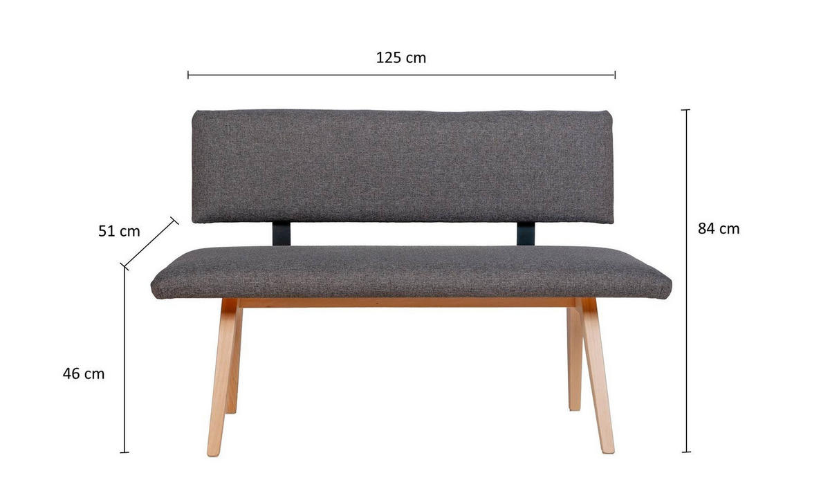 SITZBANK Die Natürliche - Buchefarben/Grau, Holz/Textil (51/84/125cm) - Kundler Home