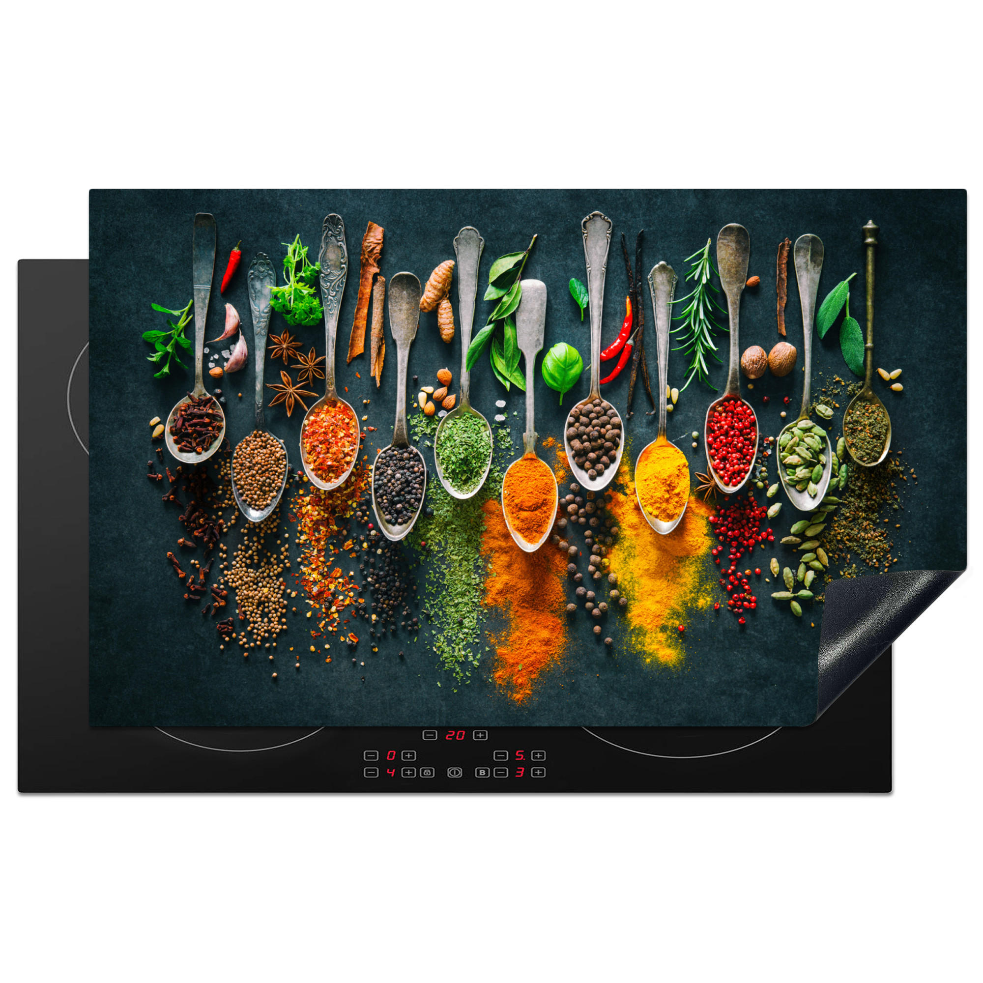 HERDABDECKPLATTE Kräuter - Gewürze - Löffel 83x51 cm - Multicolor, Kunststoff (83/0.2/51.5cm) - MuchoWow