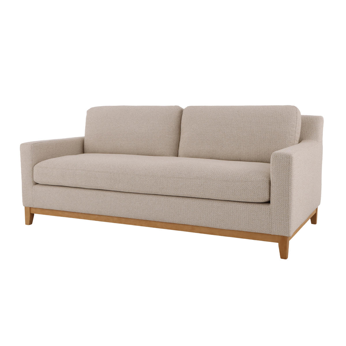 SCHLAFSOFA Tommy, Natur Massiveiche + beiger Stoff - Beige, Holz (98.5/88.5/200cm) - WOODEK