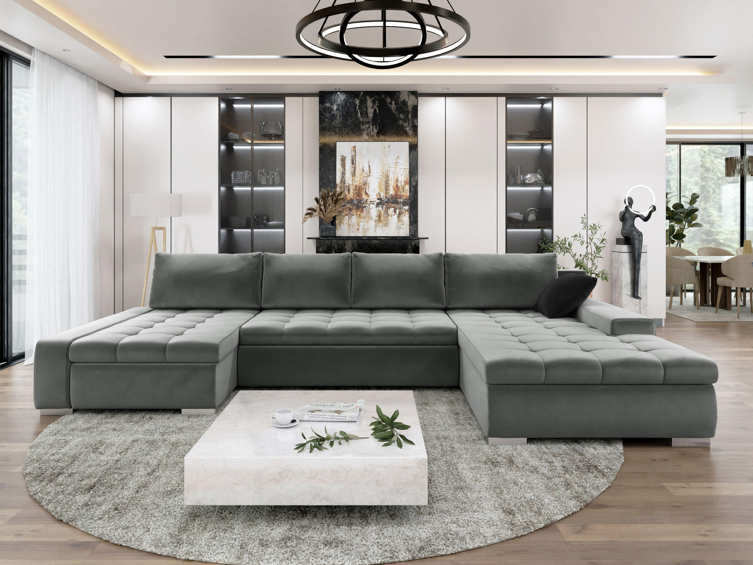 Thumbnail - Mirjan24 Wohnlandschaft, Silber, Textil, 7-Sitzer, Rechteckig, 394x80x213 cm, Wohnzimmer, Sofas & Couches, Wohnlandschaf...