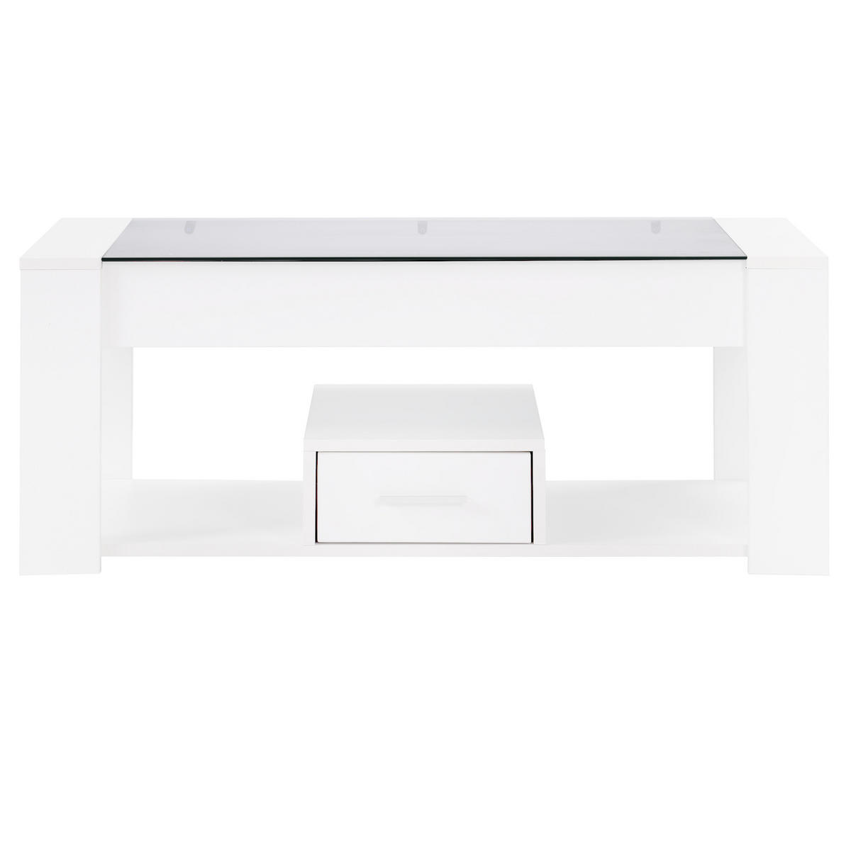 KONFERENČNÍ stolek 100/50/40 cm bílý z dřevotřísky se skleněnou deskou a úložným prostorem - bílá, kompozitní dřevo (100/50/40cm) - OKWISH