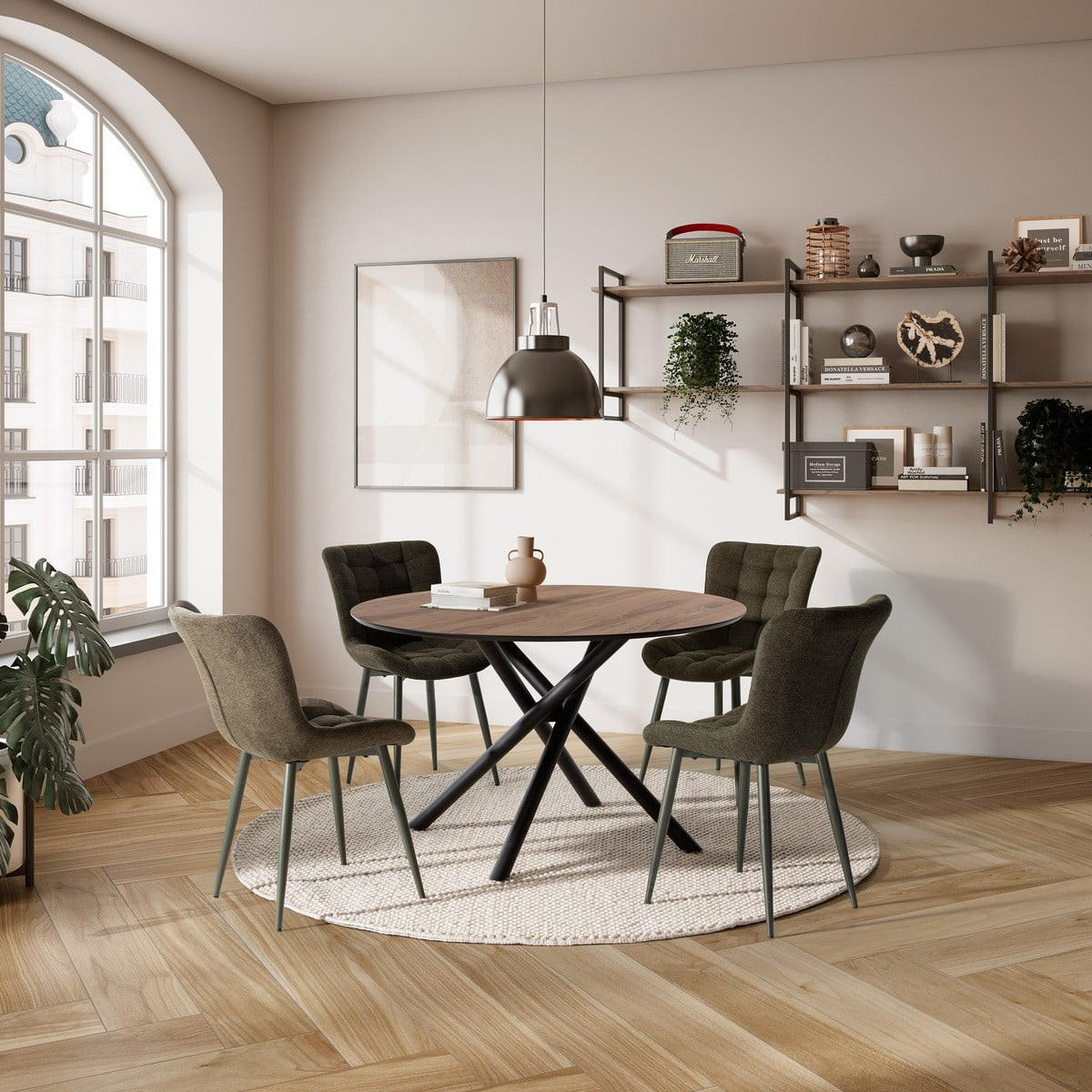 ESSTISCH mit Metallbeinen 120/76/120 cm - Nussbaumfarben, Holzwerkstoff (126/120/76cm) - Calicosy