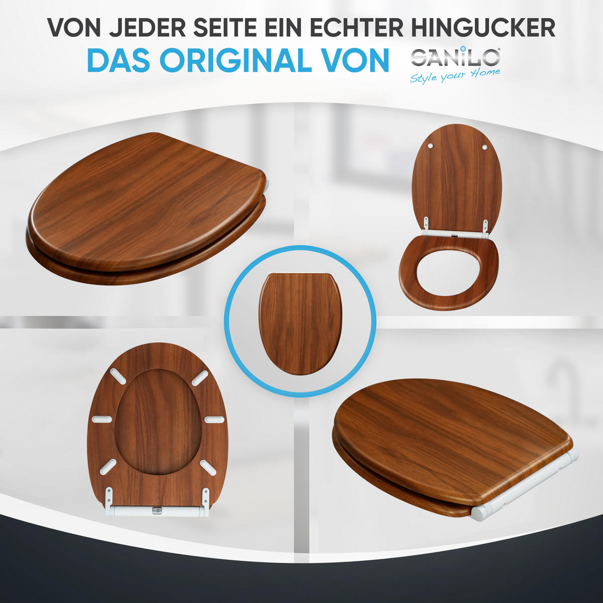 WC-SITZ mit Absenkautomatik & Top Fix Mahagoni - Braun, Holzwerkstoff (37.7/5.5/47cm) - Sanilo