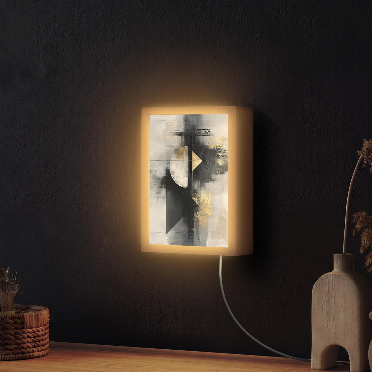 NÁSTĚNNÁ LAMPA Abstraktní - černá - barva - moderní 20x30 cm - šedá, kompozitní dřevo (20/30/8cm) - OnlyWow