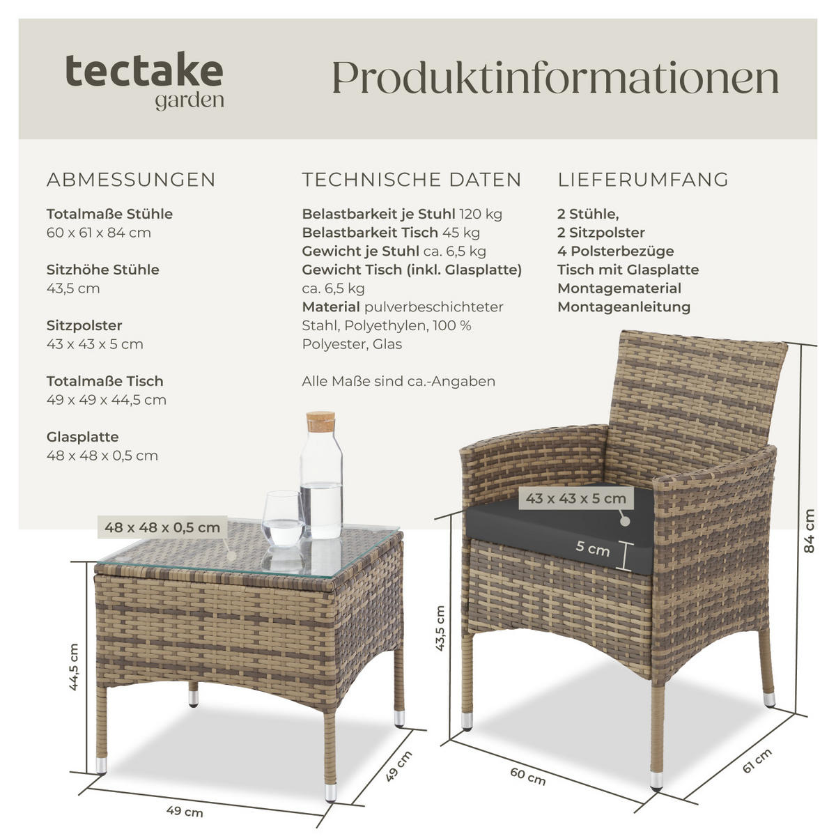 RATTANSET Luzern,2 Bezugssets,natur - Naturfarben, Kunststoff - tectake
