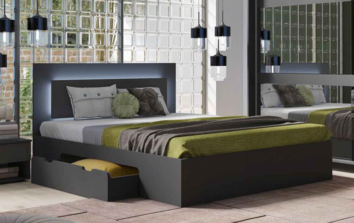 DOPPELBETT Fino weiß 145,6 / 204,4 / 100cm - Graphitfarben, Holz/Holzwerkstoff (200/140cm) - Feldmann-Wohnen