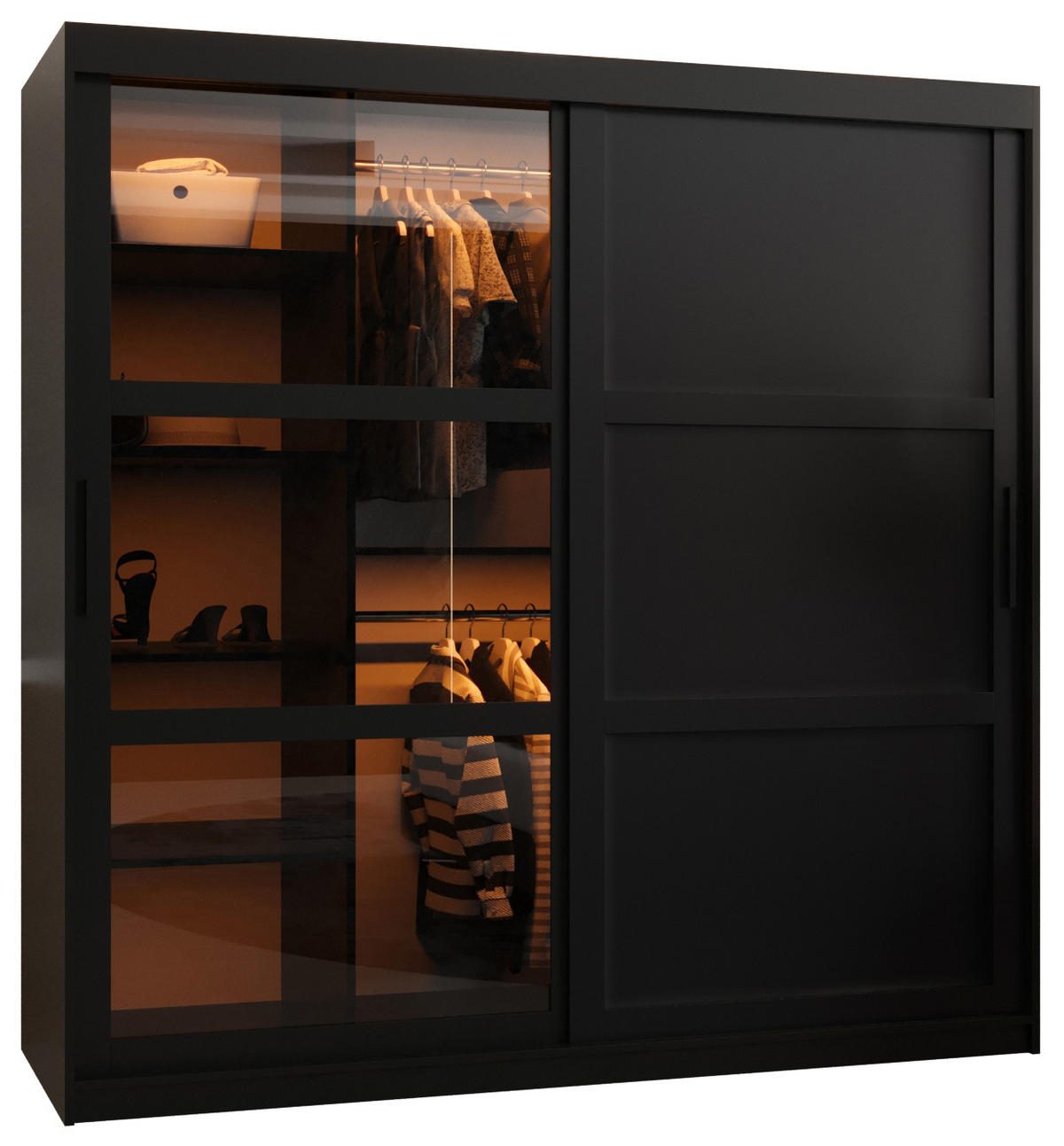 SCHWEBETÜRENSCHRANK 200/180/62 2-türig - Schwarz, Holz/Kunststoff (180/200/62cm) - Abiks Möbel