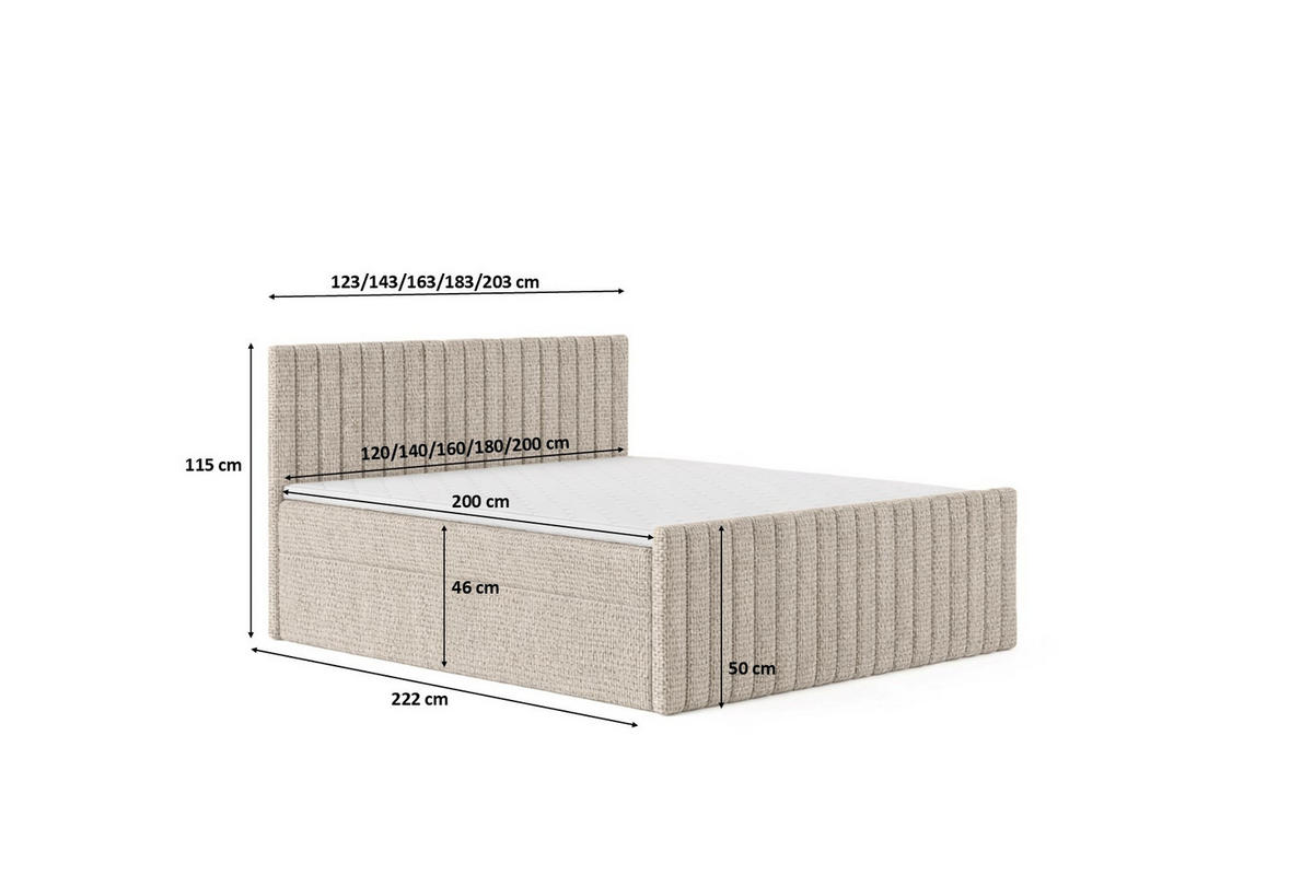 BOXBETT Mit Matratze Und Bettkasten, Chenille-Stoff Flow, Dunkelbeige, 160x200 cm, H2-Pocket, DEMETER - Sandfarben, Holz (160/200cm) - Kaiser Möbel